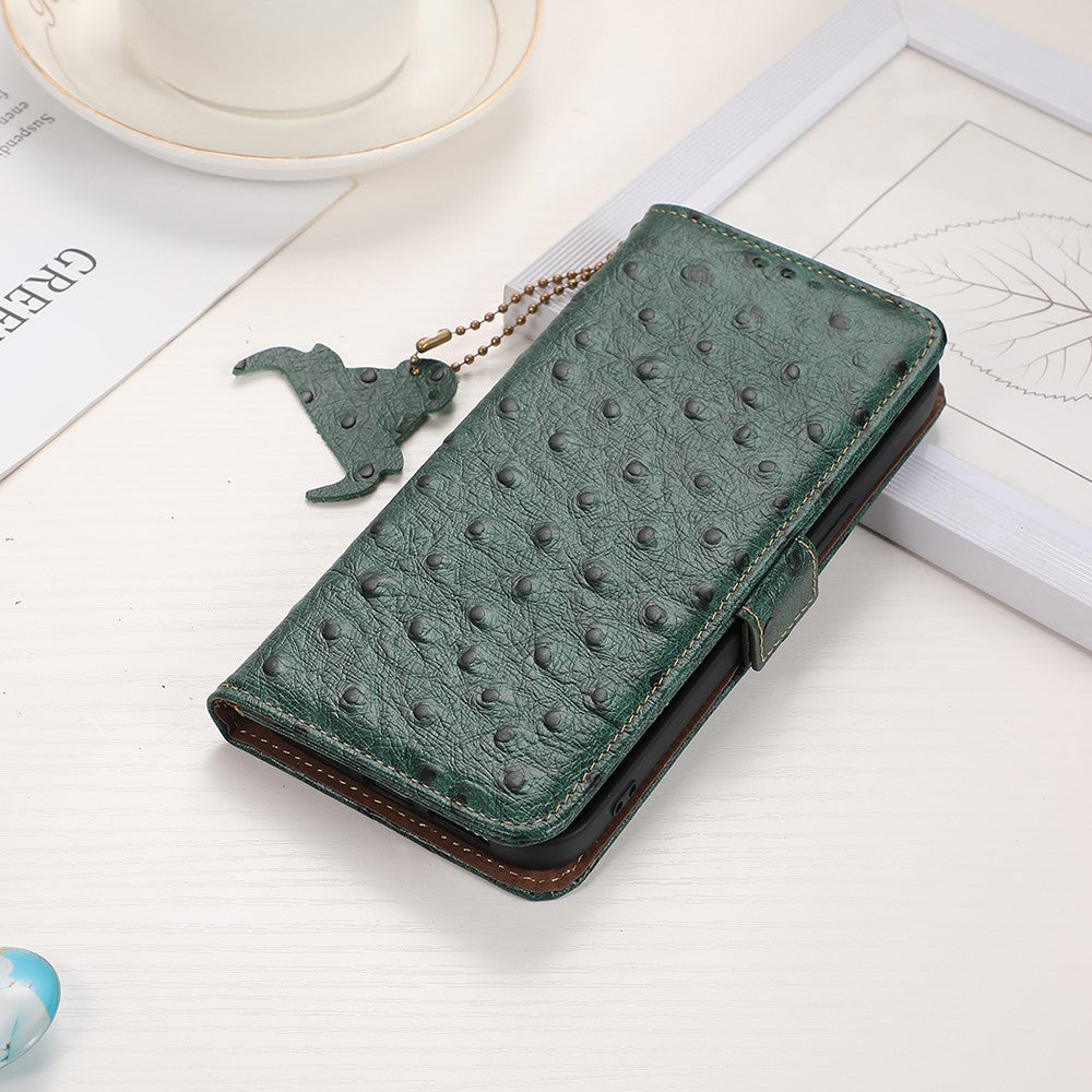 For Xiaomi Redmi Note 15 Pro 5G (Global) Case RFID Blocking Genuine Cow Leather Phone Case Ostrich Texture - Green