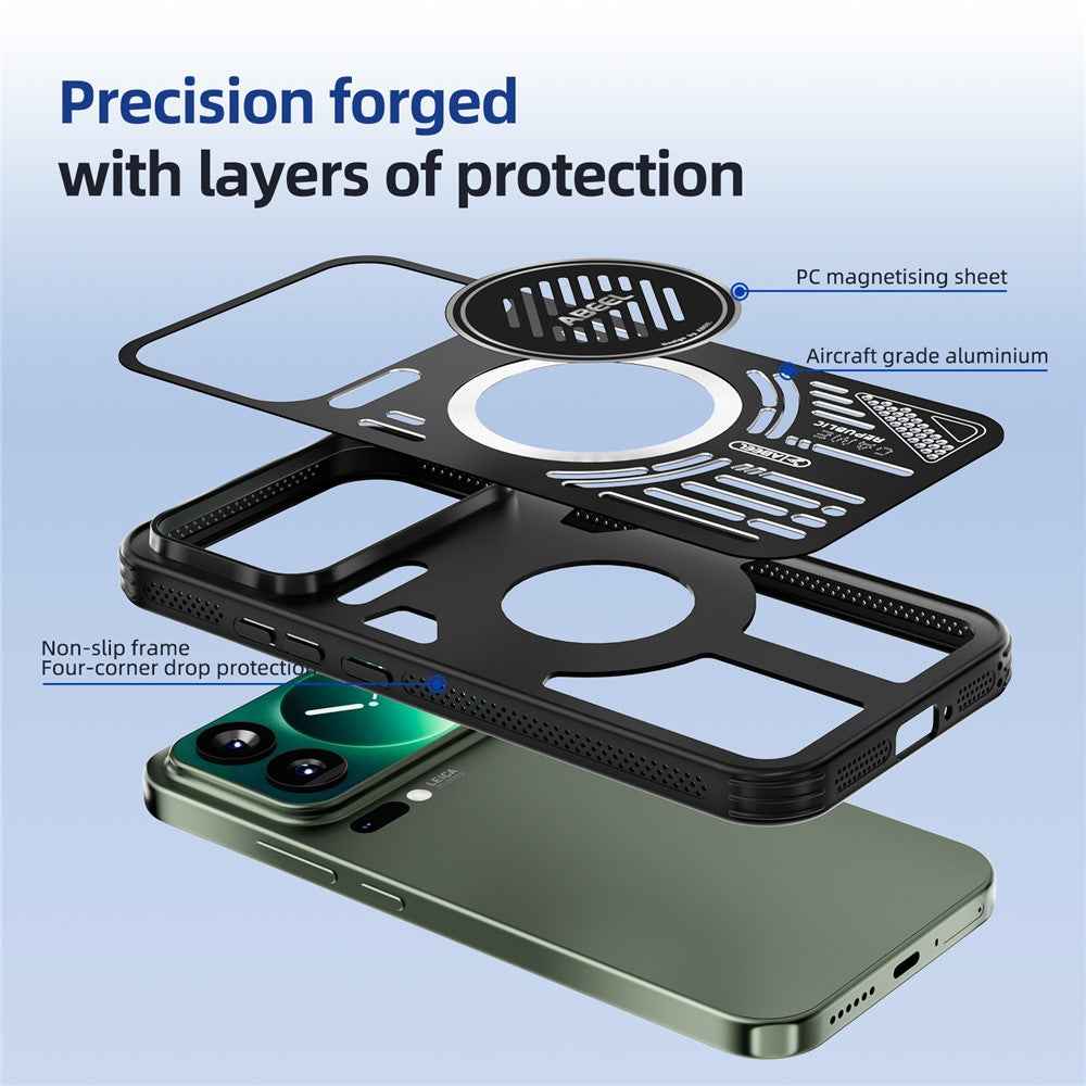 ABEEL For Xiaomi 17 Pro Magnetic Case Aluminium Alloy + PC + TPU Hollow Heat Dissipation Phone Cover - Light Purple