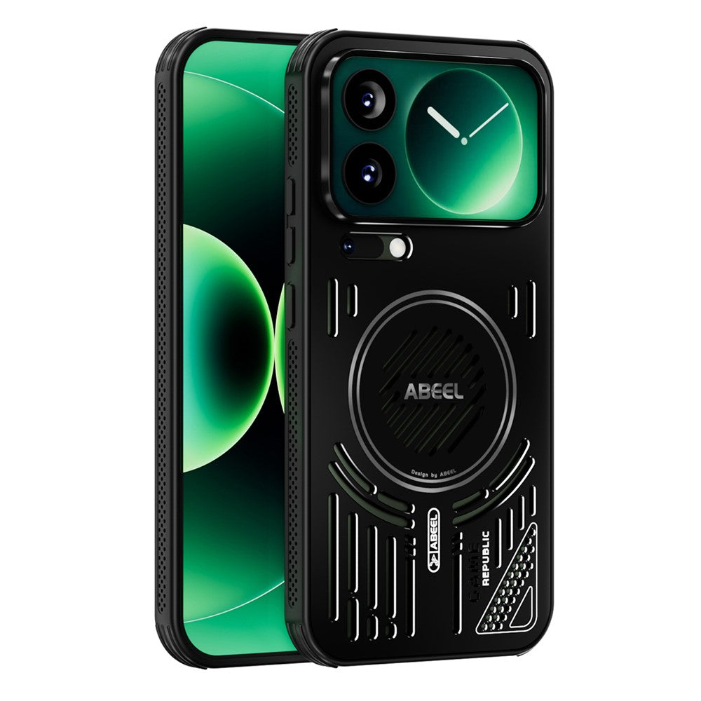 ABEEL For Xiaomi 17 Pro Max Magnetic Case Aluminium Alloy + PC + TPU Hollow Heat Dissipation Phone Cover - Black
