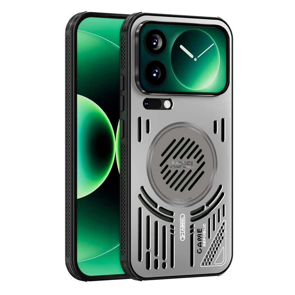 ABEEL For Xiaomi 17 Pro Max Magnetic Case Aluminium Alloy + PC + TPU Hollow Heat Dissipation Phone Cover - Titanium Grey