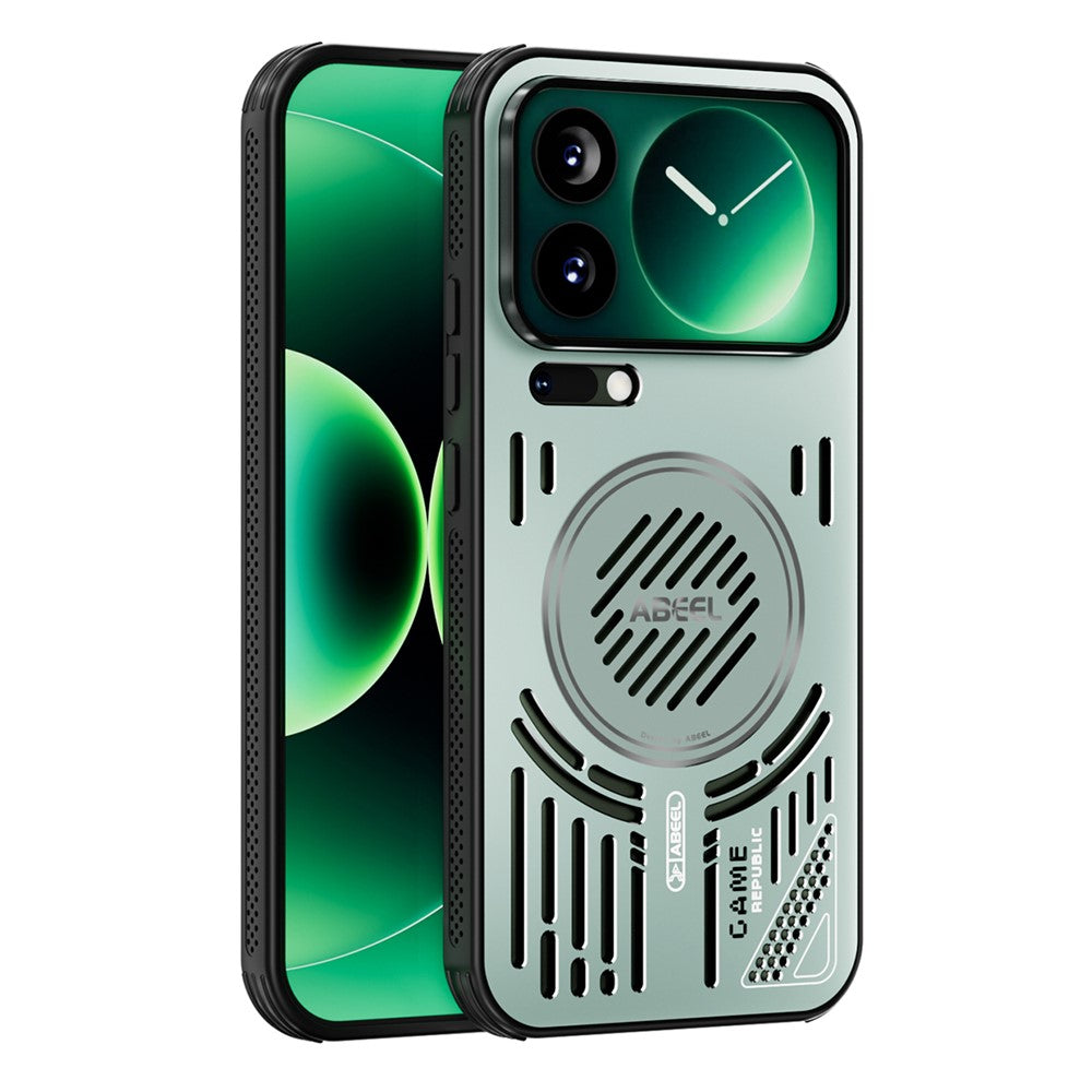 ABEEL For Xiaomi 17 Pro Max Magnetic Case Aluminium Alloy + PC + TPU Hollow Heat Dissipation Phone Cover - Light Green