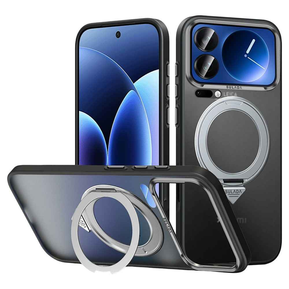 SULADA For Xiaomi 17 Pro Magnetic Case Anti-Fingerprints Matte TPU + PC Phone Cover with Kickstand - Titanium Black