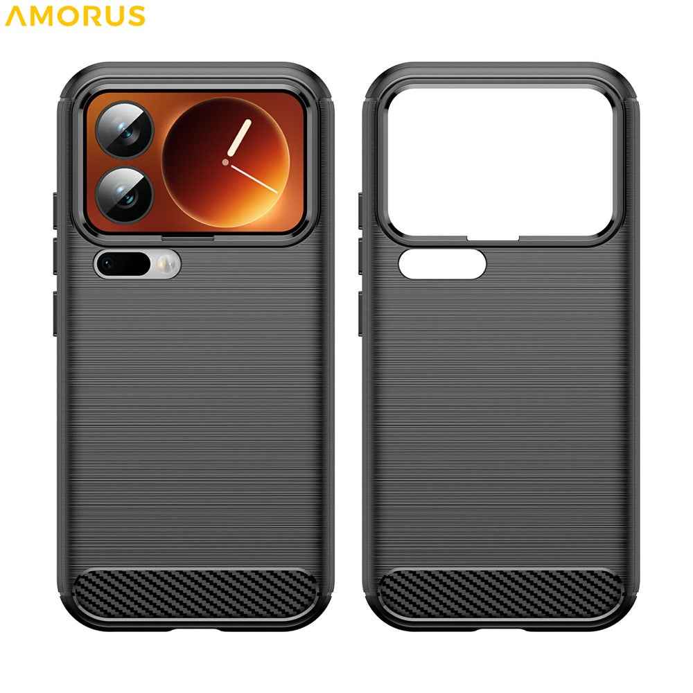 AMORUS For Xiaomi 17 Pro Case Carbon Fiber Texture Brushed Protective Phone Cover - Black