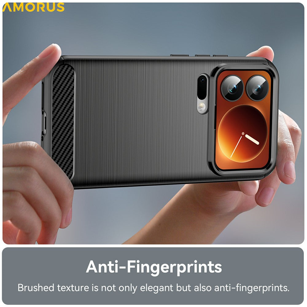 AMORUS For Xiaomi 17 Pro Case Carbon Fiber Texture Brushed Protective Phone Cover - Black