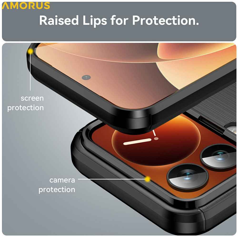 AMORUS For Xiaomi 17 Pro Case Carbon Fiber Texture Brushed Protective Phone Cover - Black