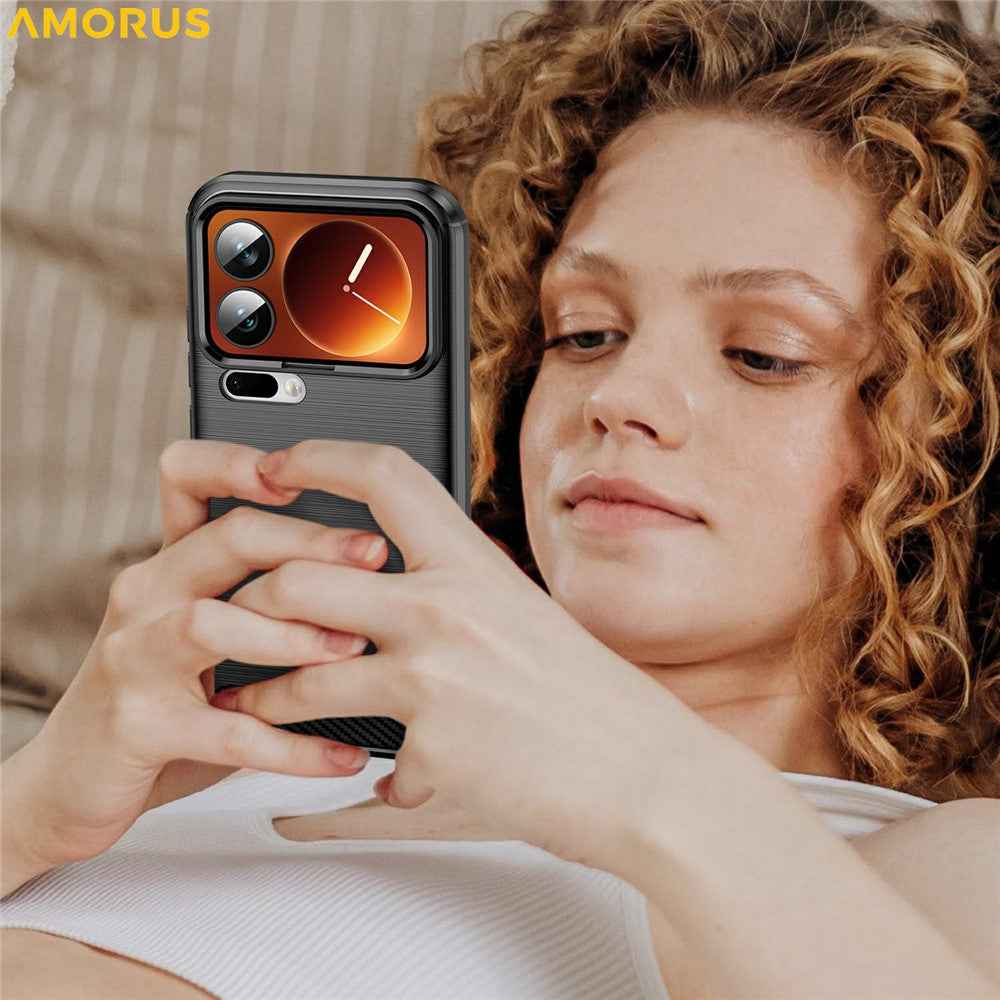 AMORUS For Xiaomi 17 Pro Case Carbon Fiber Texture Brushed Protective Phone Cover - Black