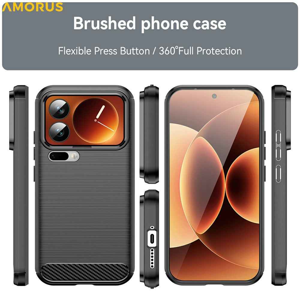 AMORUS For Xiaomi 17 Pro Case Carbon Fiber Texture Brushed Protective Phone Cover - Black