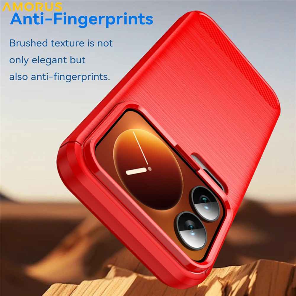 AMORUS For Xiaomi 17 Pro Case Carbon Fiber Texture Brushed Protective Phone Cover - Red