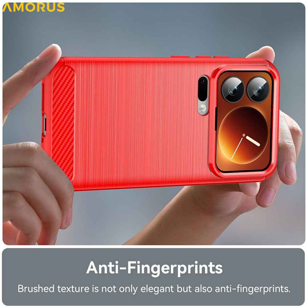 AMORUS For Xiaomi 17 Pro Case Carbon Fiber Texture Brushed Protective Phone Cover - Red