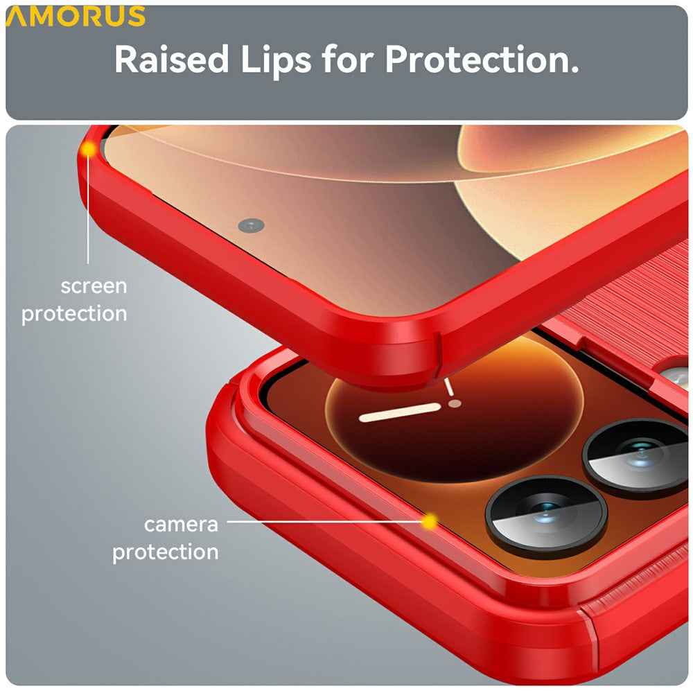 AMORUS For Xiaomi 17 Pro Case Carbon Fiber Texture Brushed Protective Phone Cover - Red