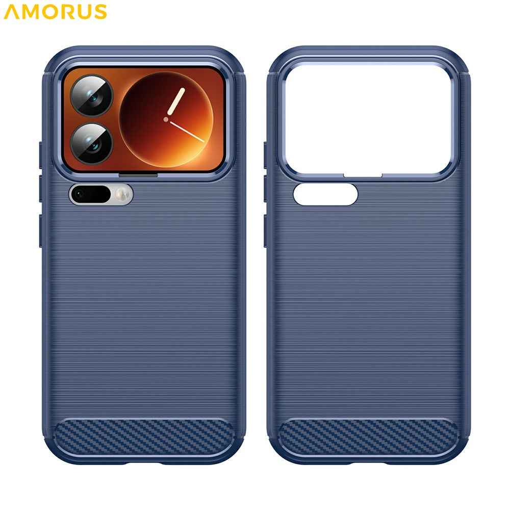 AMORUS For Xiaomi 17 Pro Case Carbon Fiber Texture Brushed Protective Phone Cover - Blue