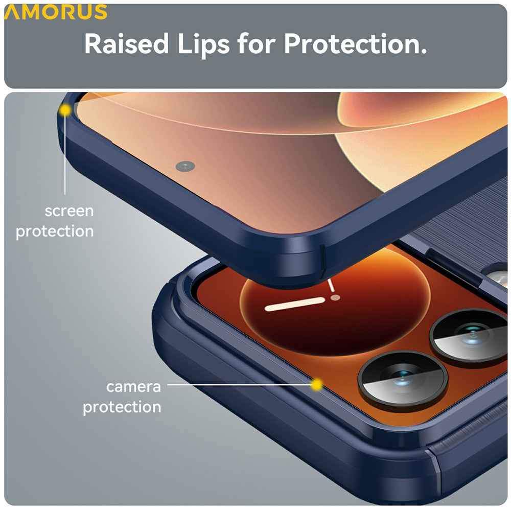 AMORUS For Xiaomi 17 Pro Case Carbon Fiber Texture Brushed Protective Phone Cover - Blue