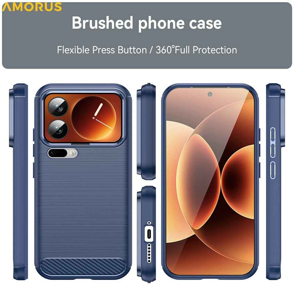 AMORUS For Xiaomi 17 Pro Case Carbon Fiber Texture Brushed Protective Phone Cover - Blue