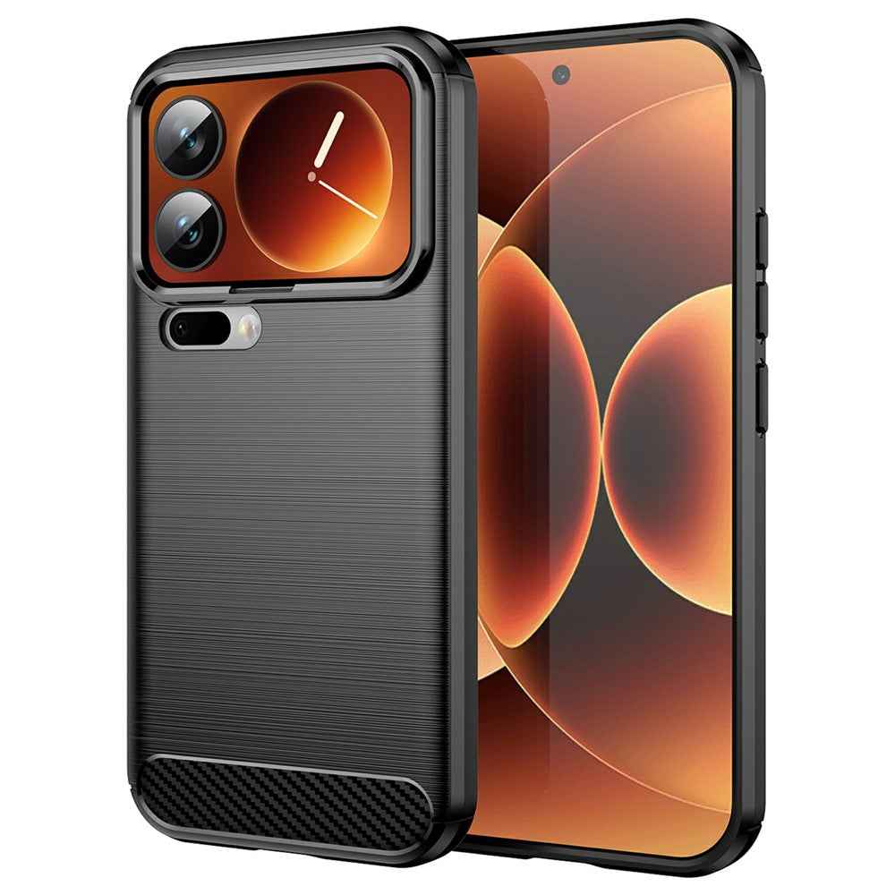 For Xiaomi 17 Pro Case Protective Phone Cover Carbon Fiber Texture Brushed - Black
