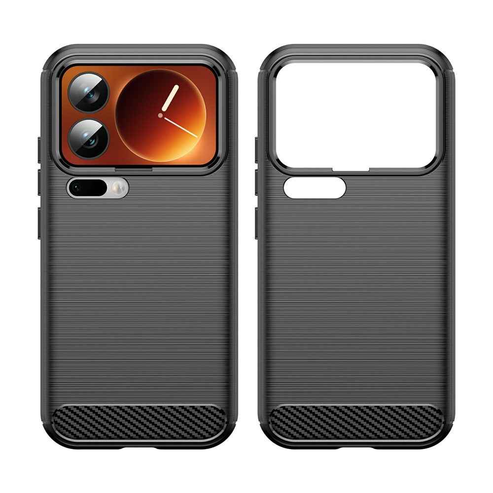 For Xiaomi 17 Pro Case Protective Phone Cover Carbon Fiber Texture Brushed - Black