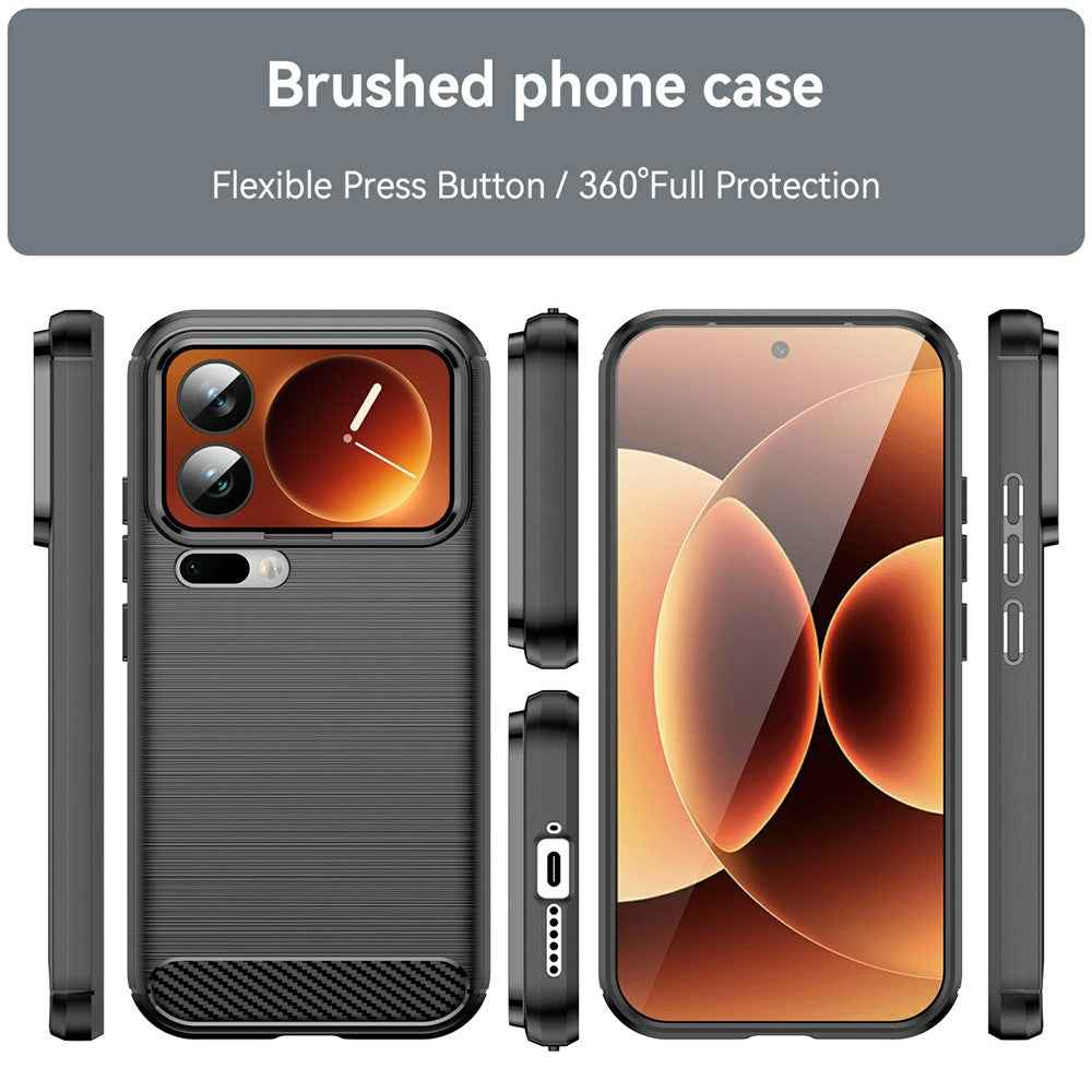 For Xiaomi 17 Pro Case Protective Phone Cover Carbon Fiber Texture Brushed - Black