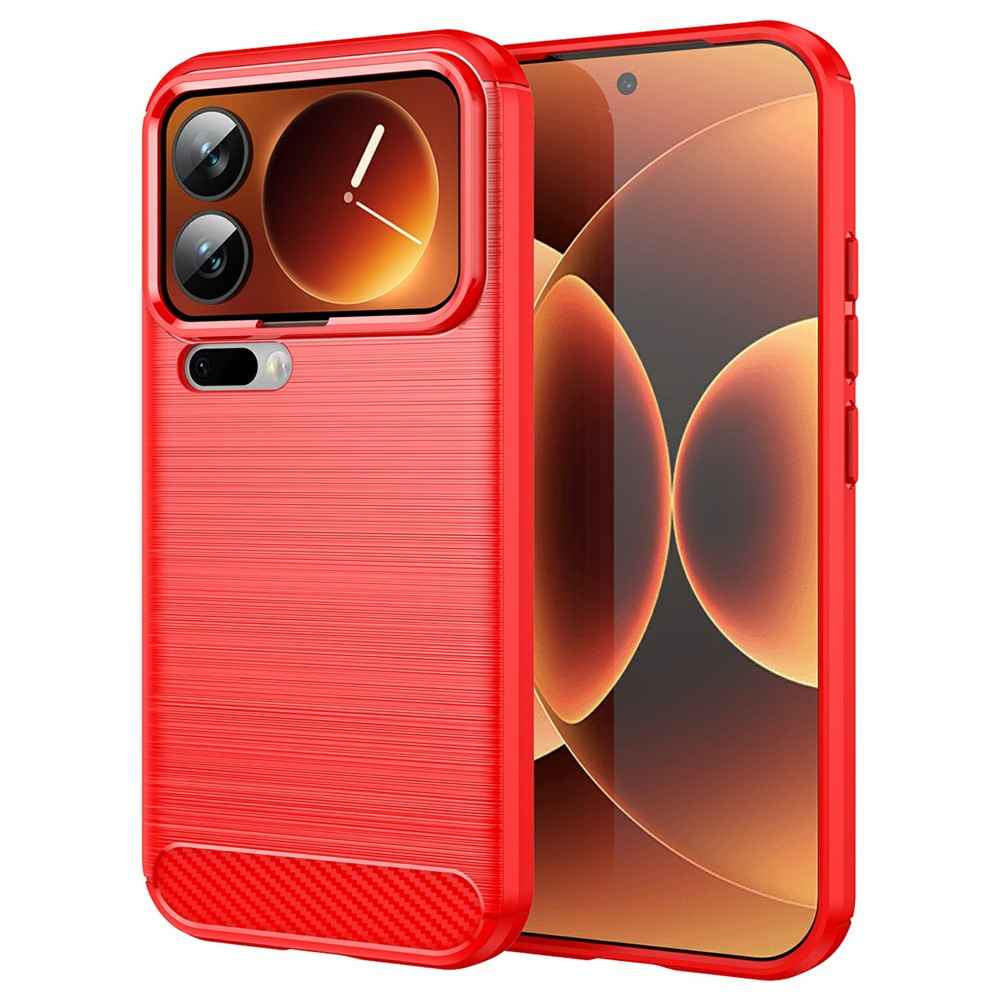 For Xiaomi 17 Pro Case Protective Phone Cover Carbon Fiber Texture Brushed - Red