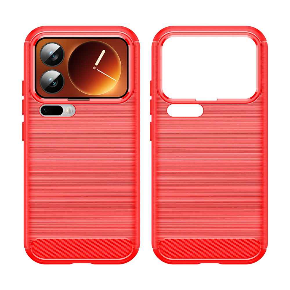 For Xiaomi 17 Pro Case Protective Phone Cover Carbon Fiber Texture Brushed - Red