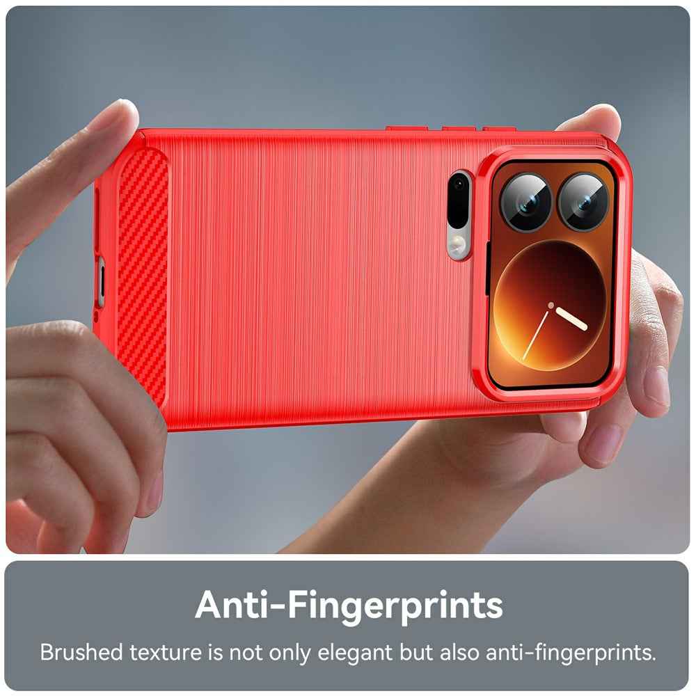 For Xiaomi 17 Pro Case Protective Phone Cover Carbon Fiber Texture Brushed - Red