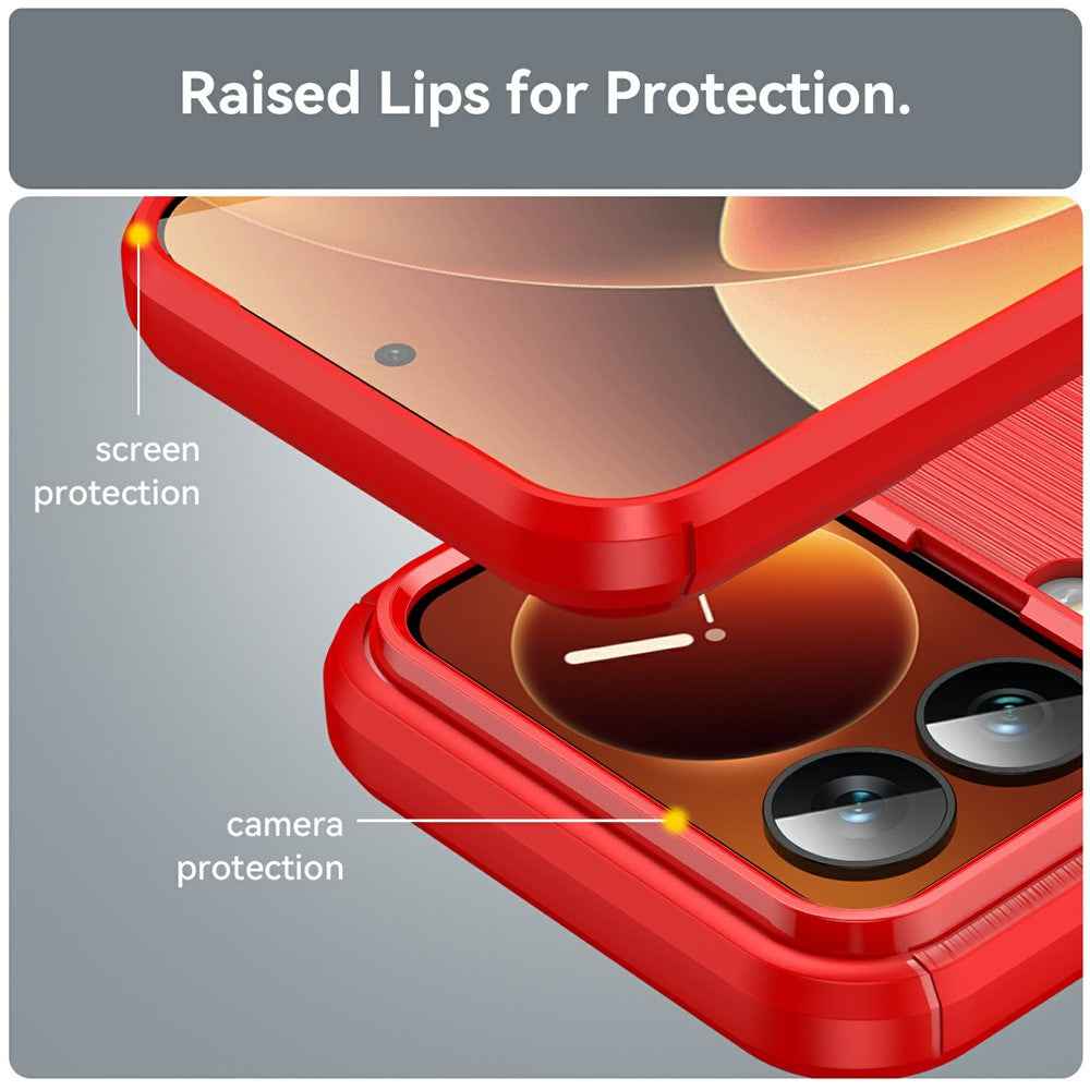 For Xiaomi 17 Pro Case Protective Phone Cover Carbon Fiber Texture Brushed - Red