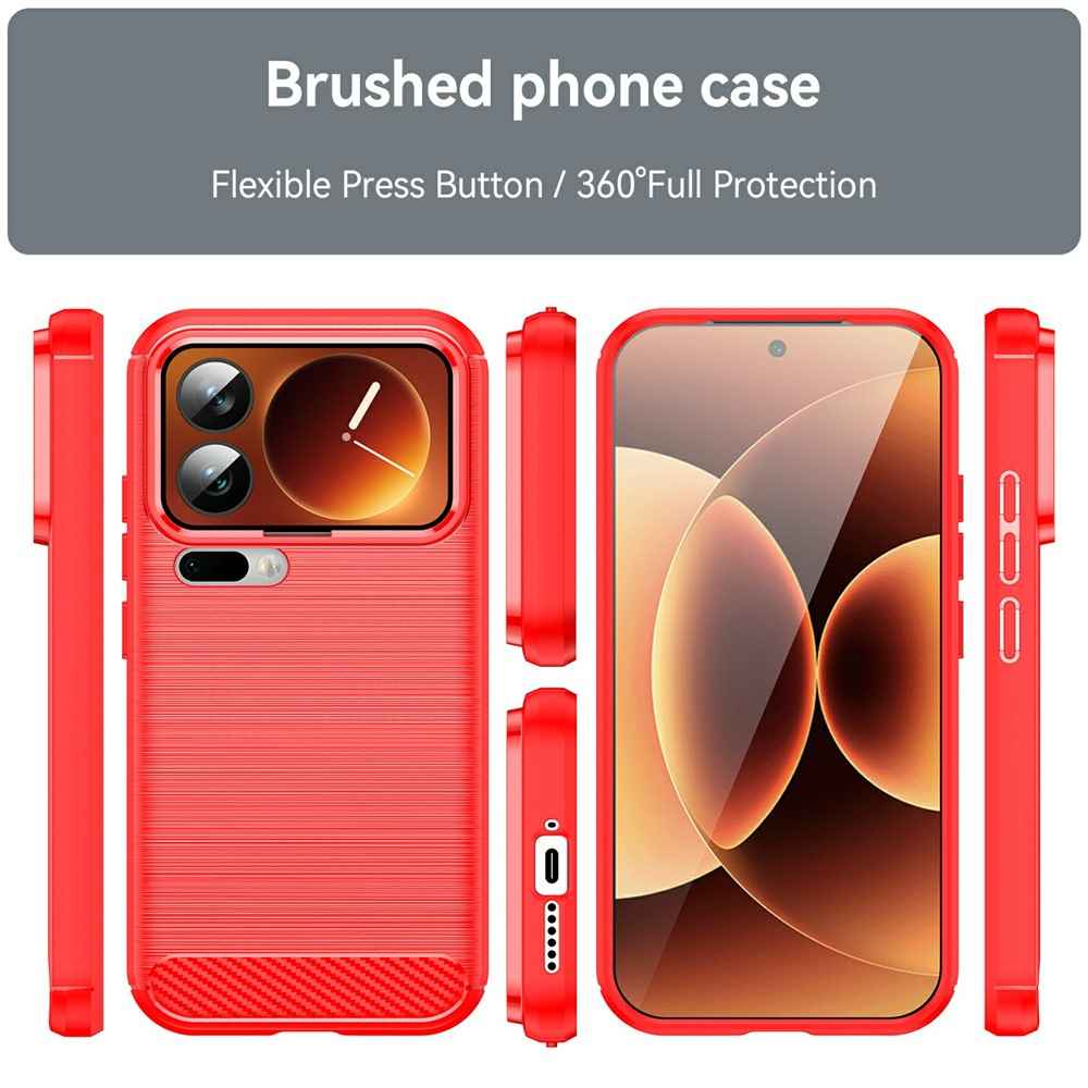 For Xiaomi 17 Pro Case Protective Phone Cover Carbon Fiber Texture Brushed - Red