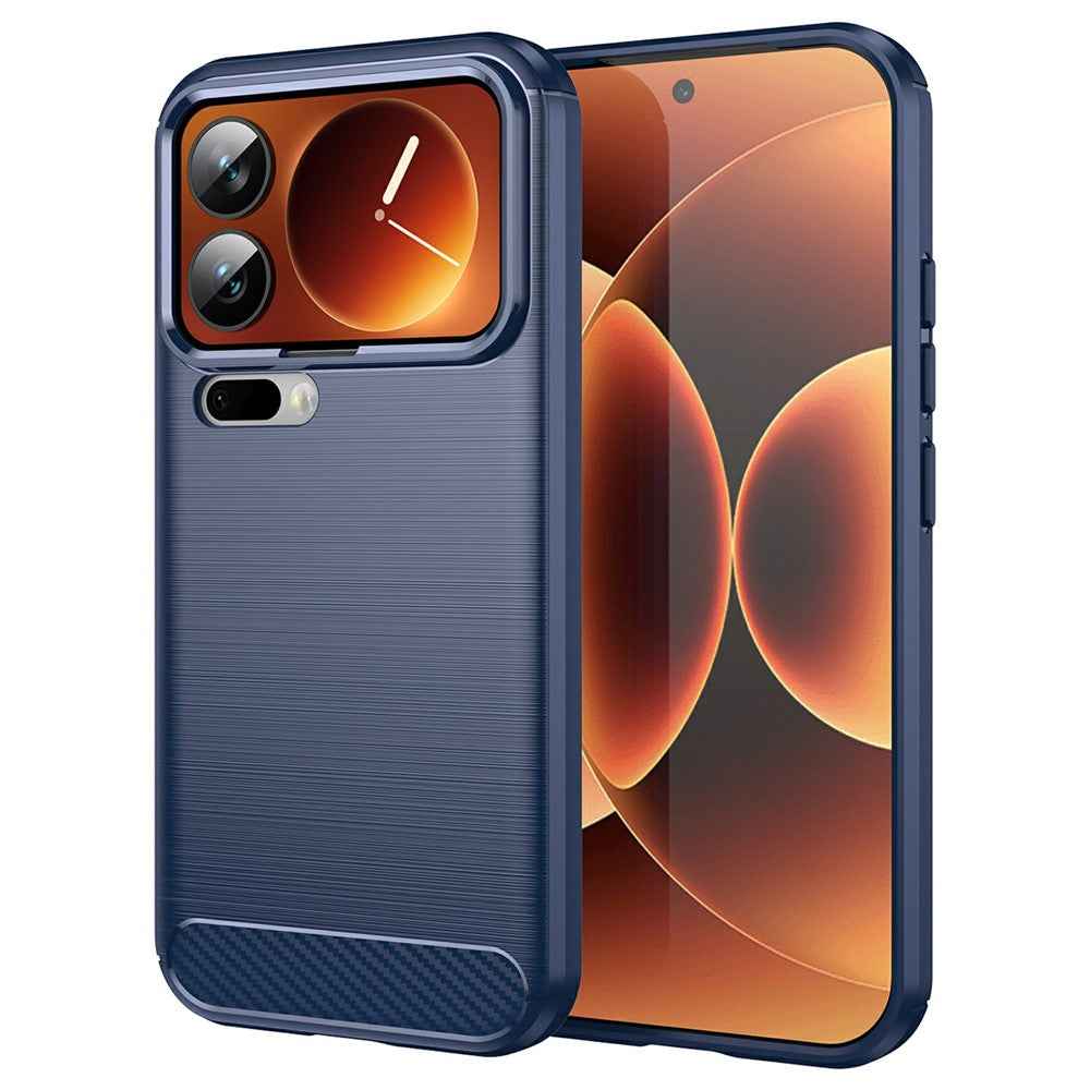 For Xiaomi 17 Pro Case Protective Phone Cover Carbon Fiber Texture Brushed - Blue