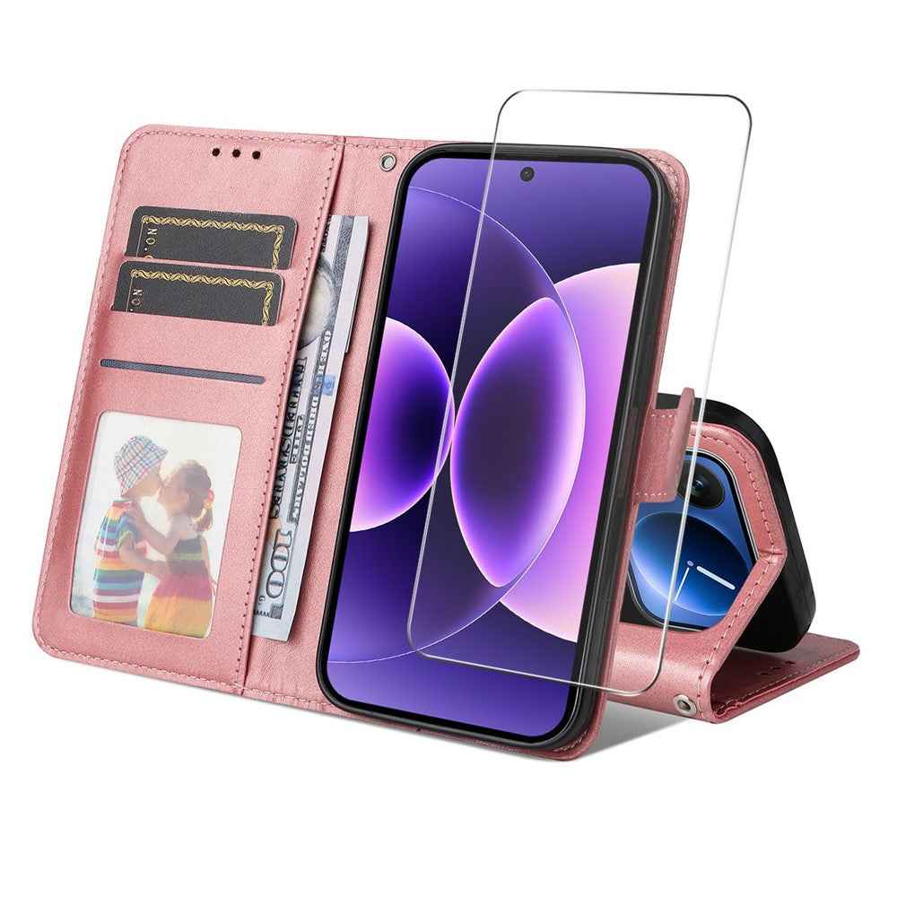 ENKAY HAT PRINCE For Xiaomi 17 Pro Wallet Case Calf Texture Leather Phone Stand Cover with Strap / 0.18mm Screen Film (Support Ultrasonic Fingerprint Unlock) - Pink