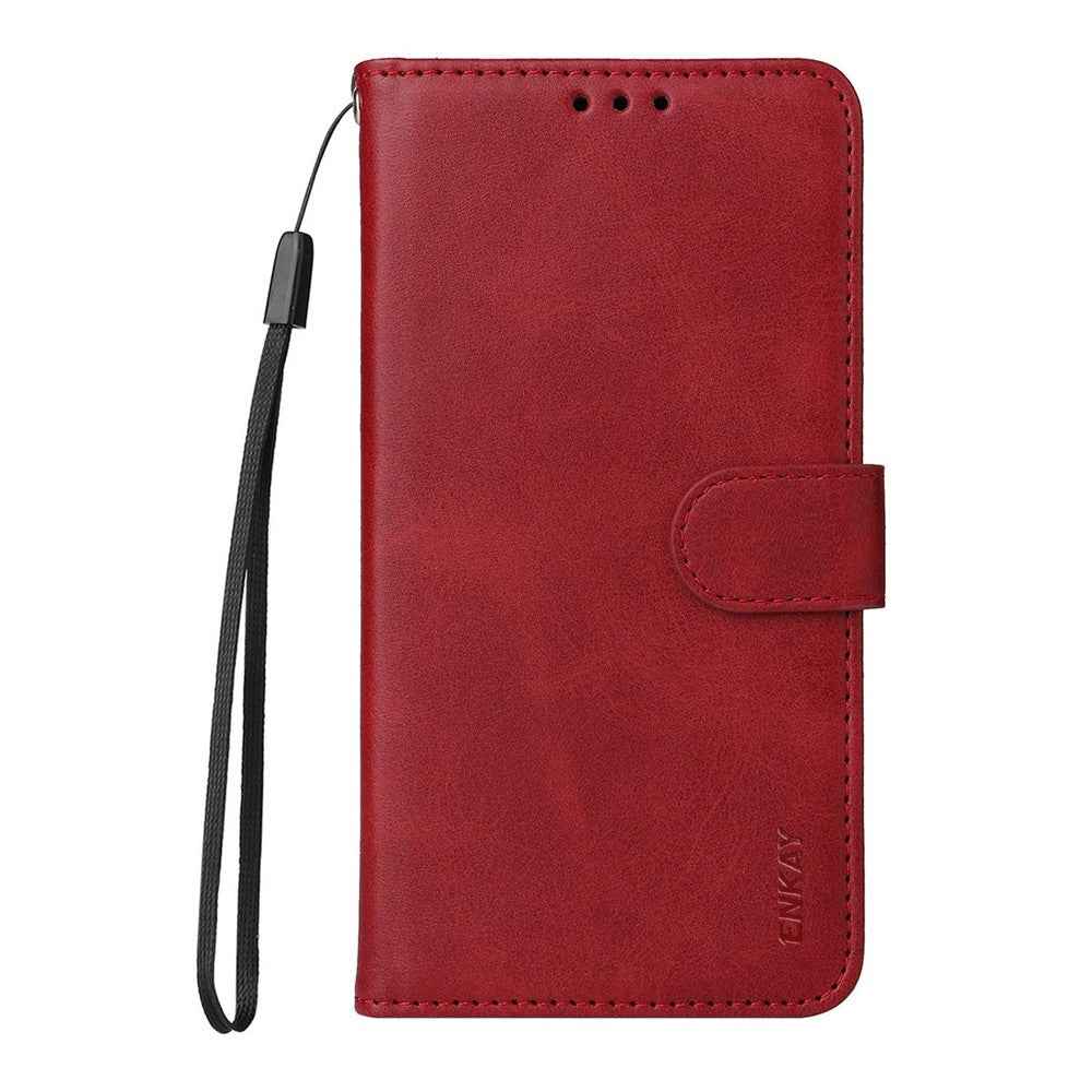 ENKAY HAT PRINCE For Xiaomi 17 Pro Wallet Case Calf Texture Leather Phone Stand Cover with Strap / 0.18mm Screen Film (Support Ultrasonic Fingerprint Unlock) - Red