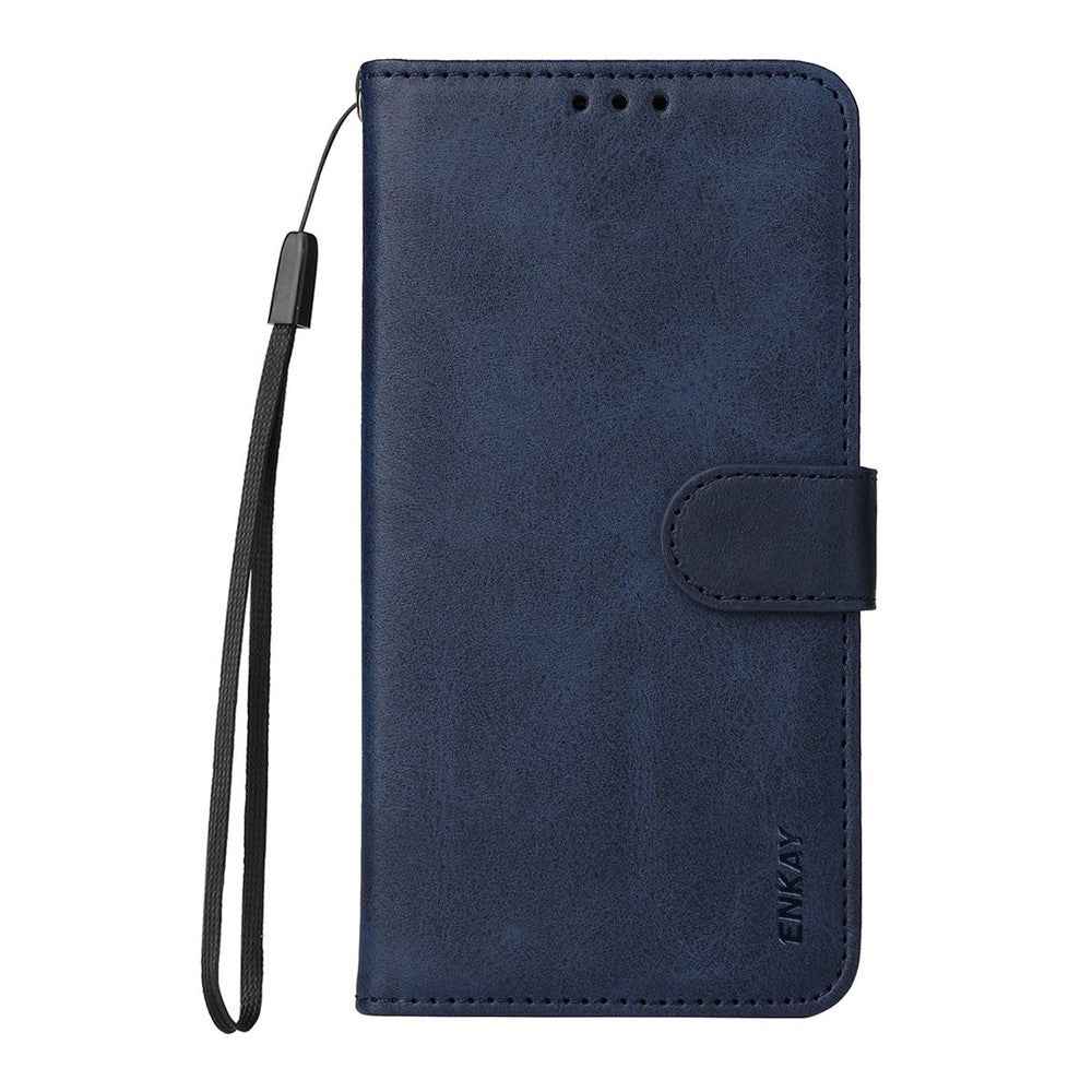 ENKAY HAT PRINCE For Xiaomi 17 Pro Wallet Case Calf Texture Leather Phone Stand Cover with Strap / 0.18mm Screen Film (Support Ultrasonic Fingerprint Unlock) - Blue