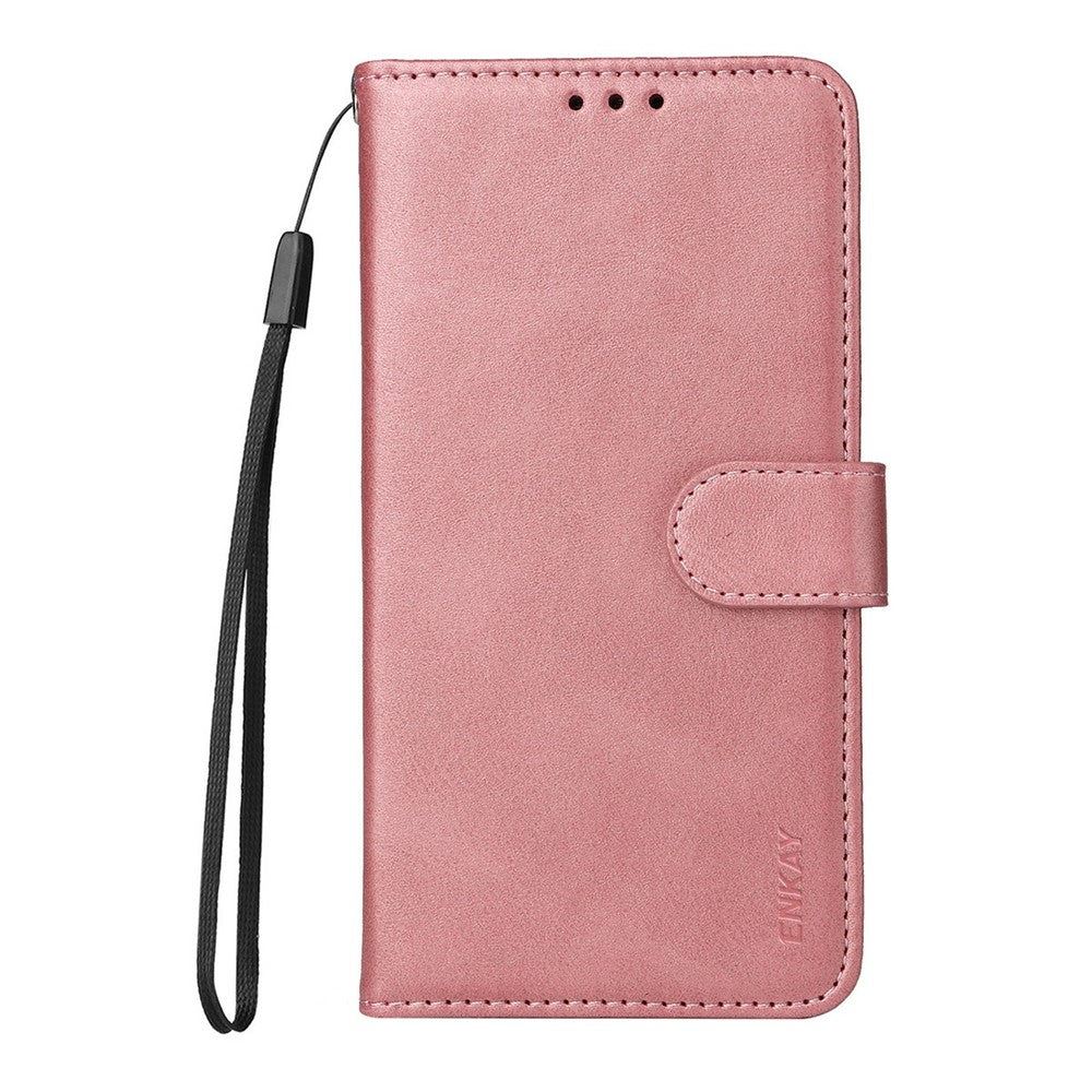 ENKAY HAT PRINCE For Xiaomi 17 Pro Max Wallet Case Calf Texture Leather Phone Stand Cover with Strap and 0.18mm Screen Film (Support Ultrasonic Fingerprint Unlock) - Pink