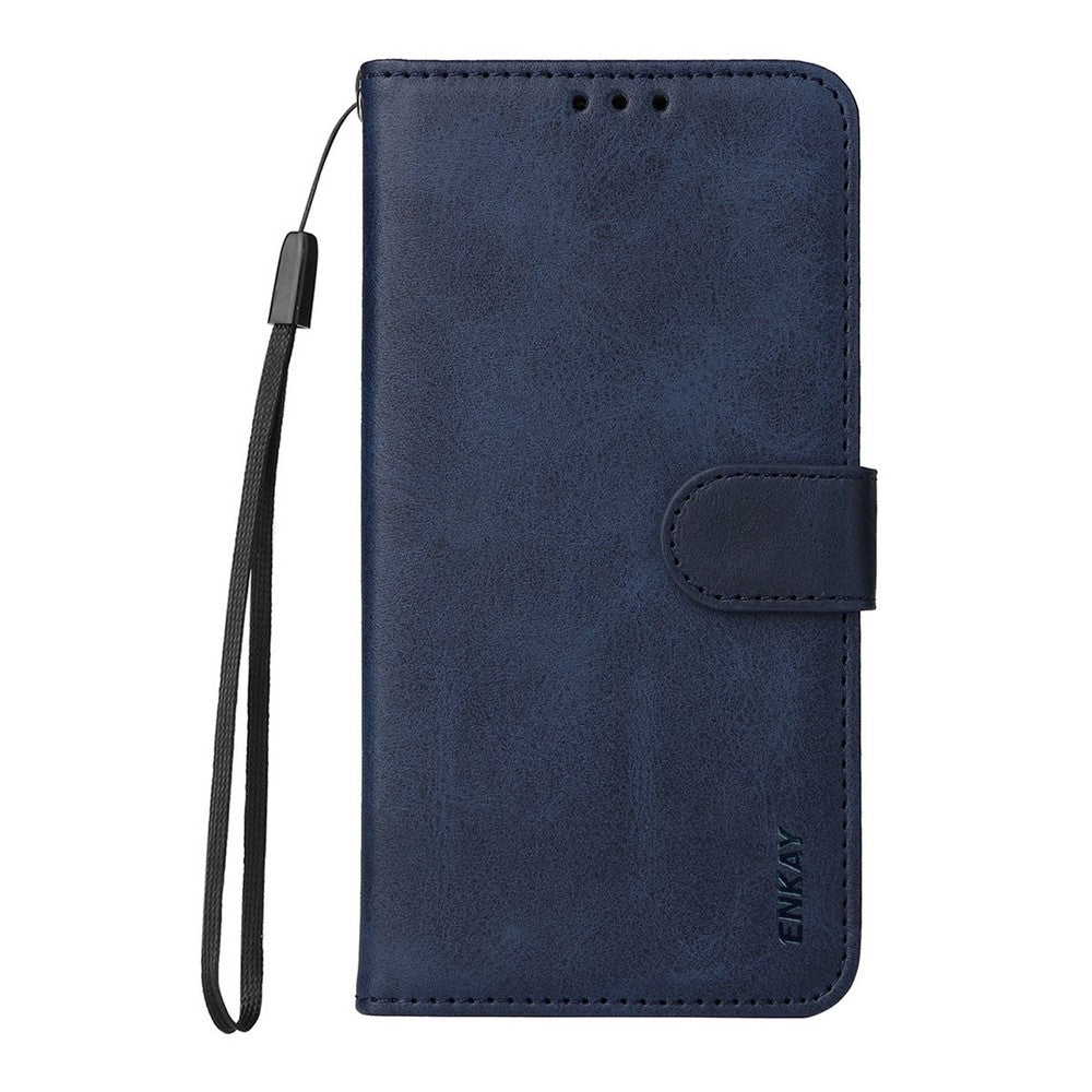 ENKAY HAT PRINCE For Xiaomi 17 Pro Max Wallet Case Calf Texture Leather Phone Stand Cover with Strap and 0.18mm Screen Film (Support Ultrasonic Fingerprint Unlock) - Blue