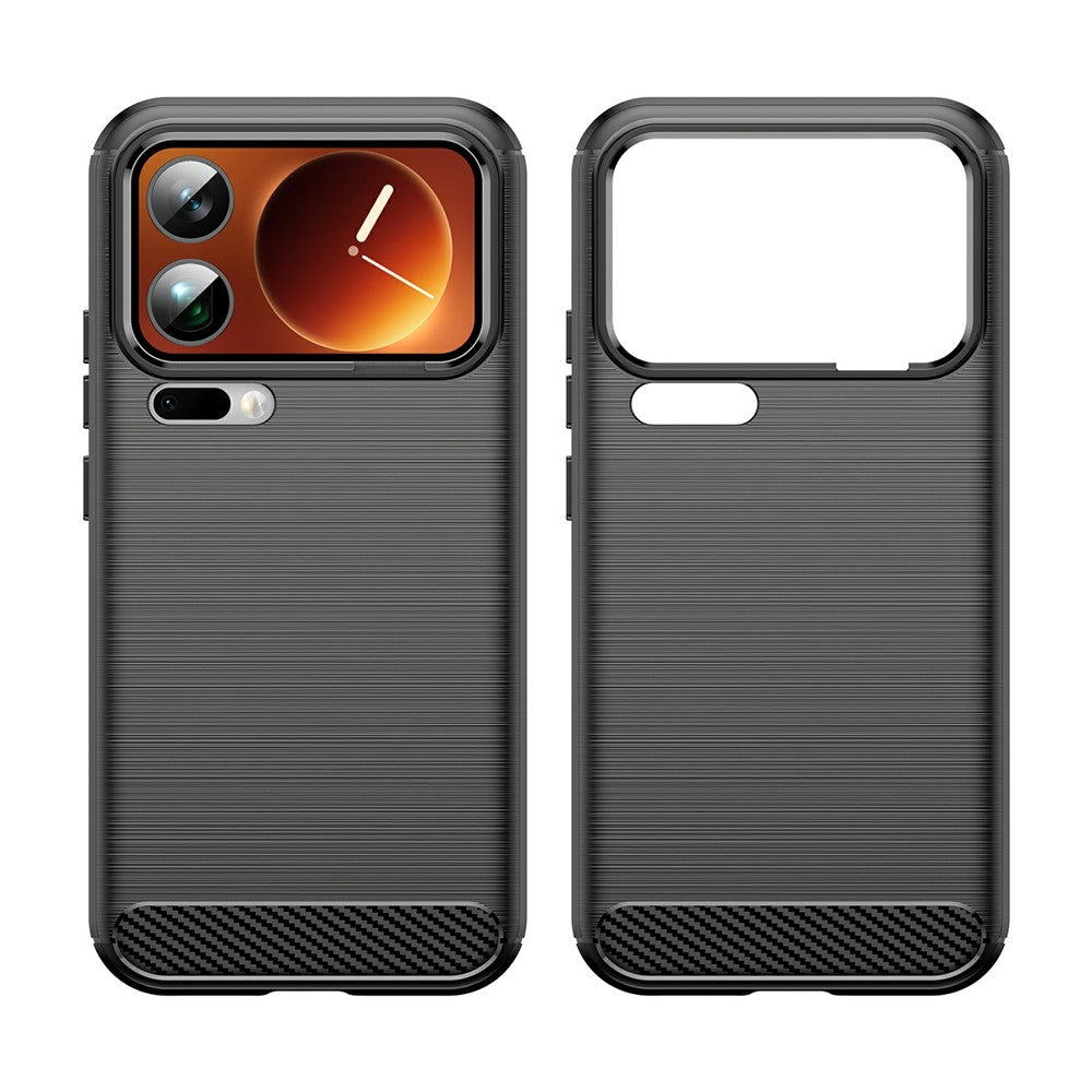 For Xiaomi 17 Pro Max Case Protective Phone Cover Carbon Fiber Texture Brushed - Black