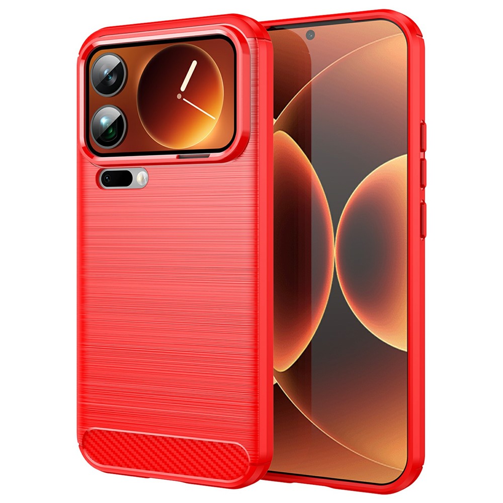 For Xiaomi 17 Pro Max Case Protective Phone Cover Carbon Fiber Texture Brushed - Red