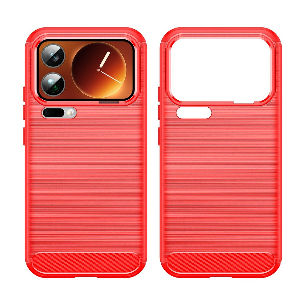 For Xiaomi 17 Pro Max Case Protective Phone Cover Carbon Fiber Texture Brushed - Red