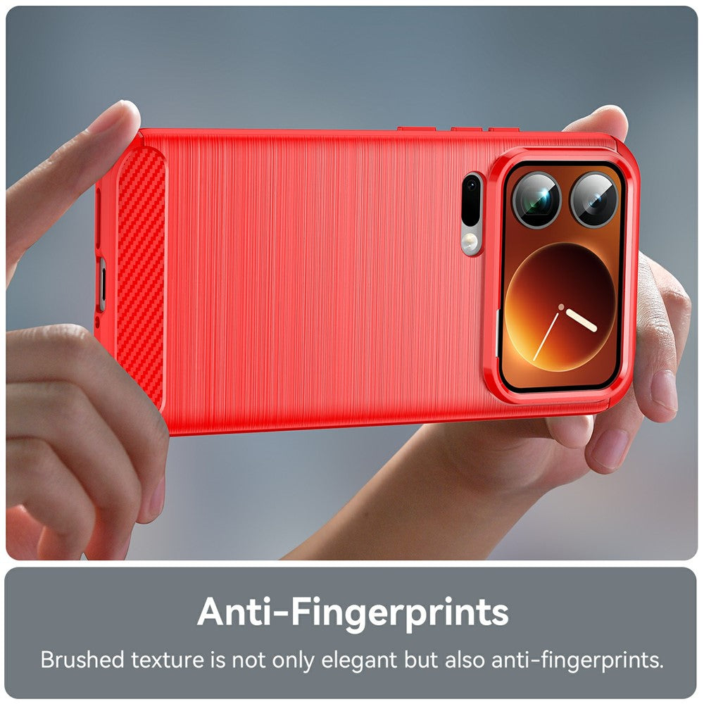 For Xiaomi 17 Pro Max Case Protective Phone Cover Carbon Fiber Texture Brushed - Red