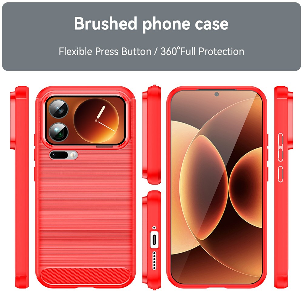 For Xiaomi 17 Pro Max Case Protective Phone Cover Carbon Fiber Texture Brushed - Red