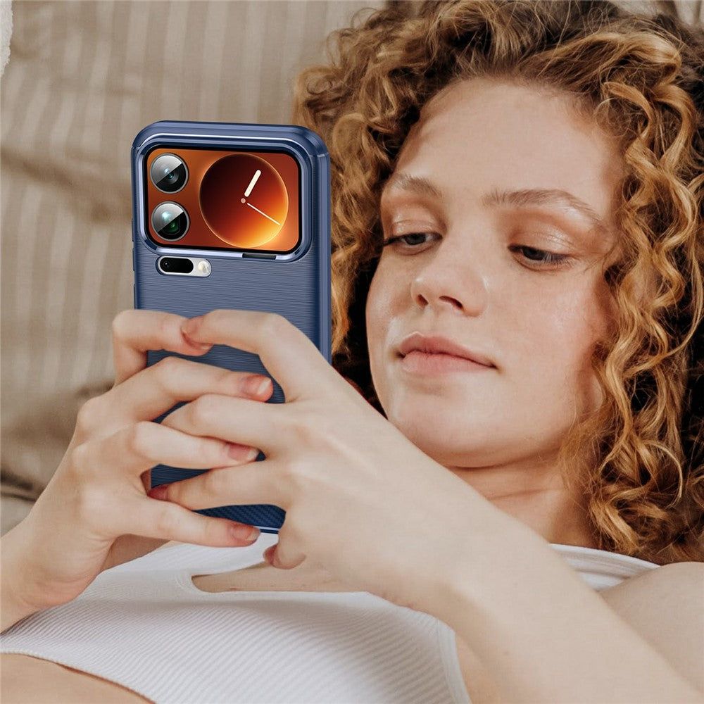 For Xiaomi 17 Pro Max Case Protective Phone Cover Carbon Fiber Texture Brushed - Blue