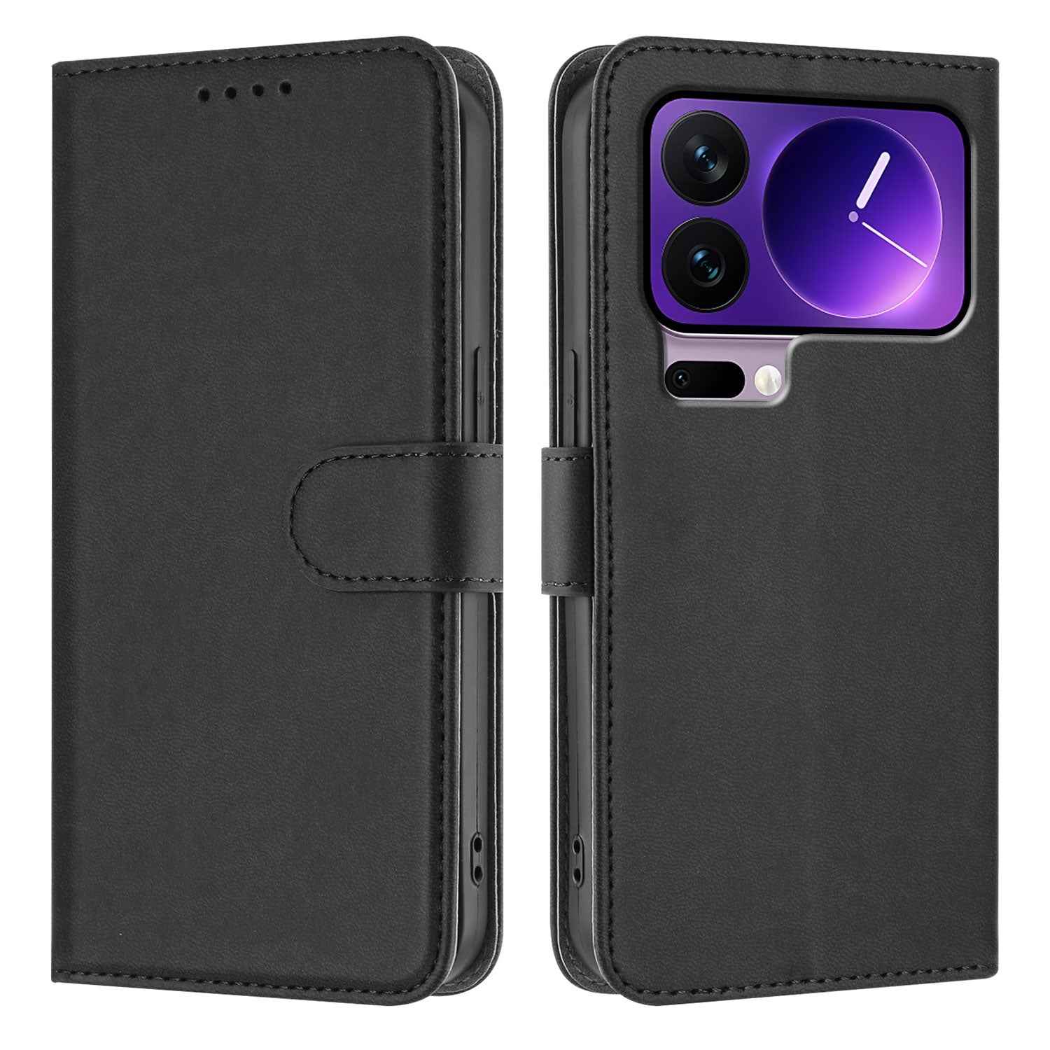For Xiaomi 17 Pro Leather Case Solid Color Phone Cover with Wallet - Black