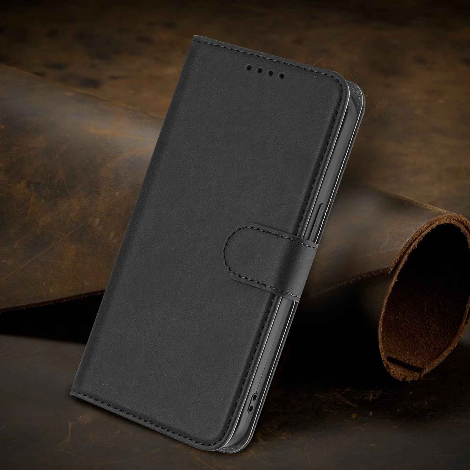 For Xiaomi 17 Pro Leather Case Solid Color Phone Cover with Wallet - Black