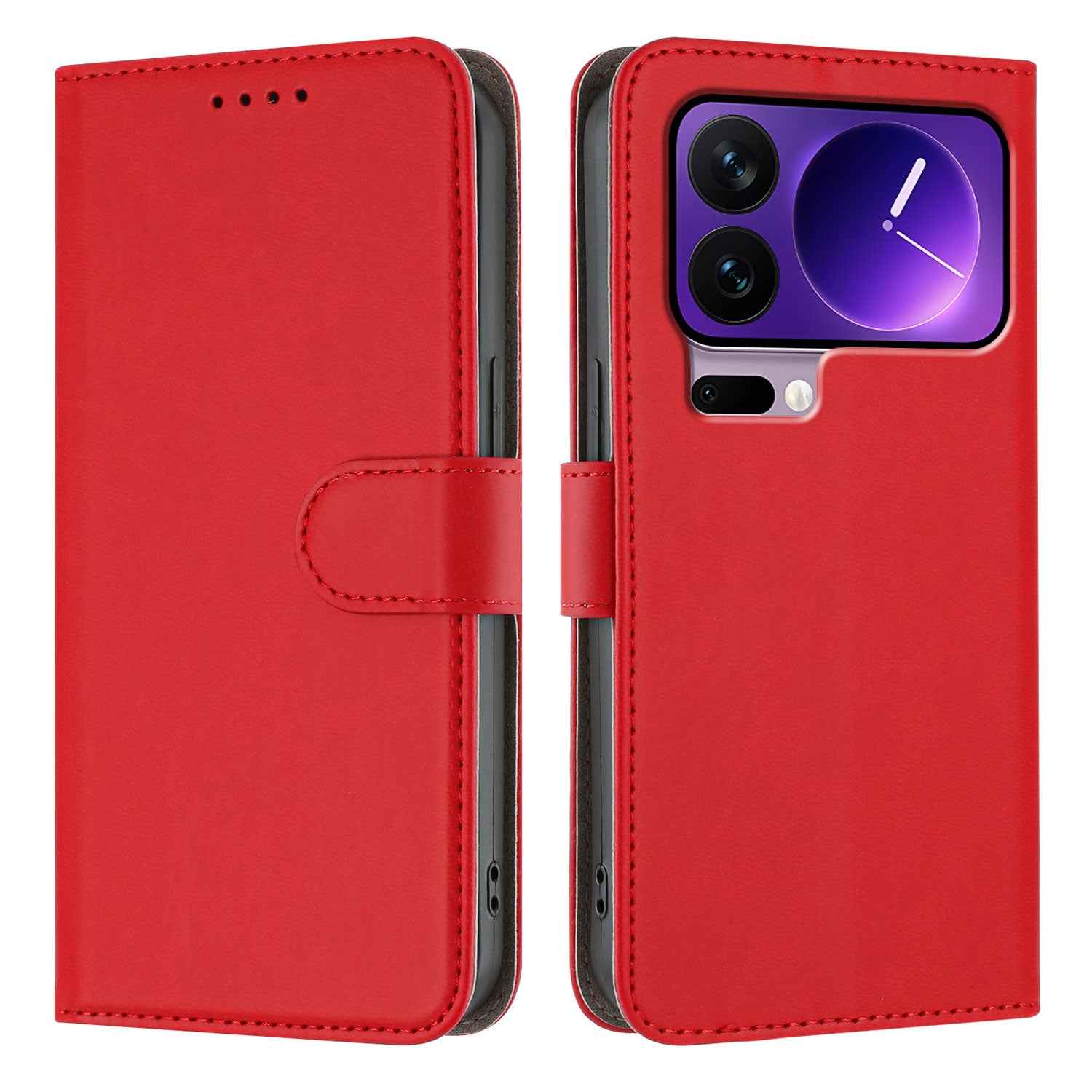 For Xiaomi 17 Pro Leather Case Solid Color Phone Cover with Wallet - Red