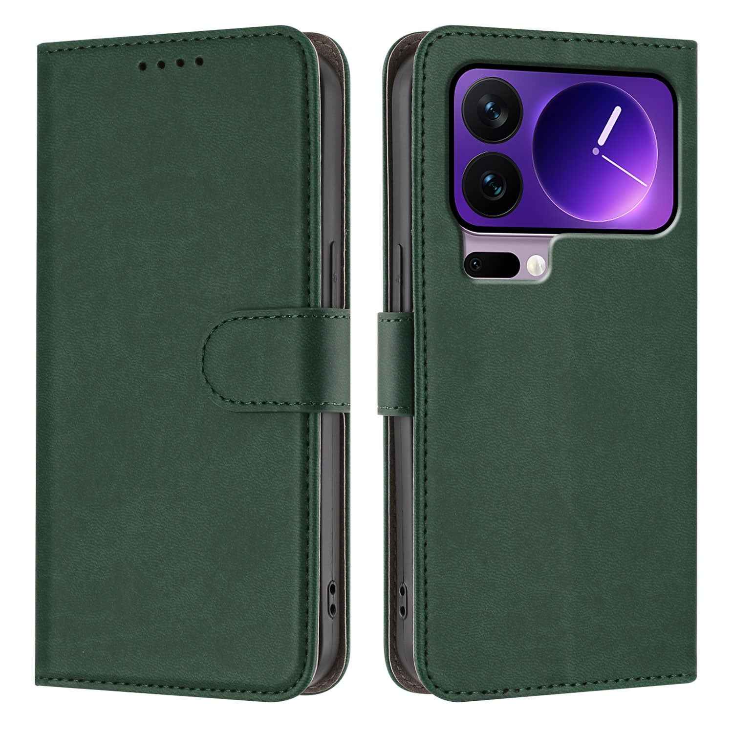 For Xiaomi 17 Pro Leather Case Solid Color Phone Cover with Wallet - Blackish Green
