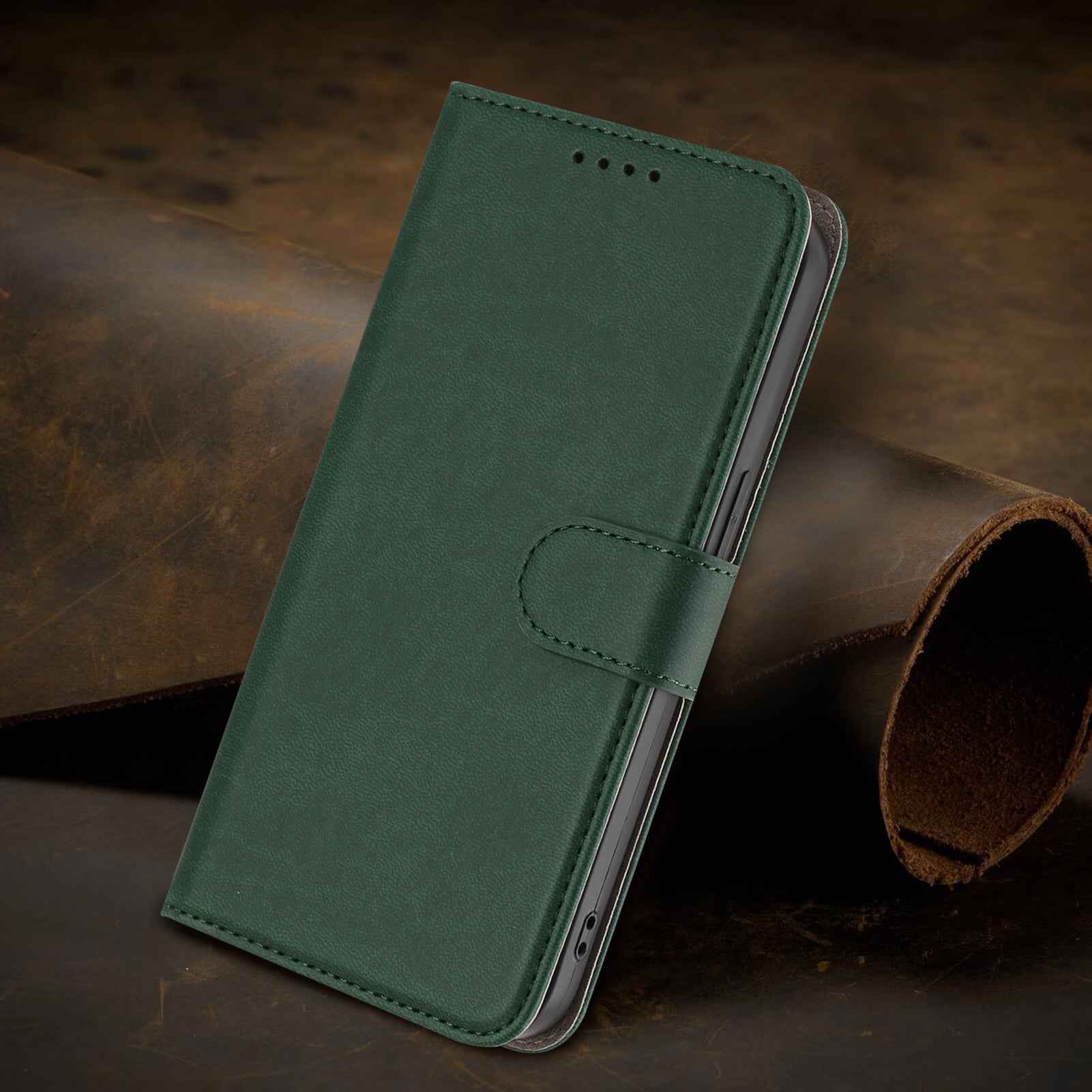 For Xiaomi 17 Pro Leather Case Solid Color Phone Cover with Wallet - Blackish Green