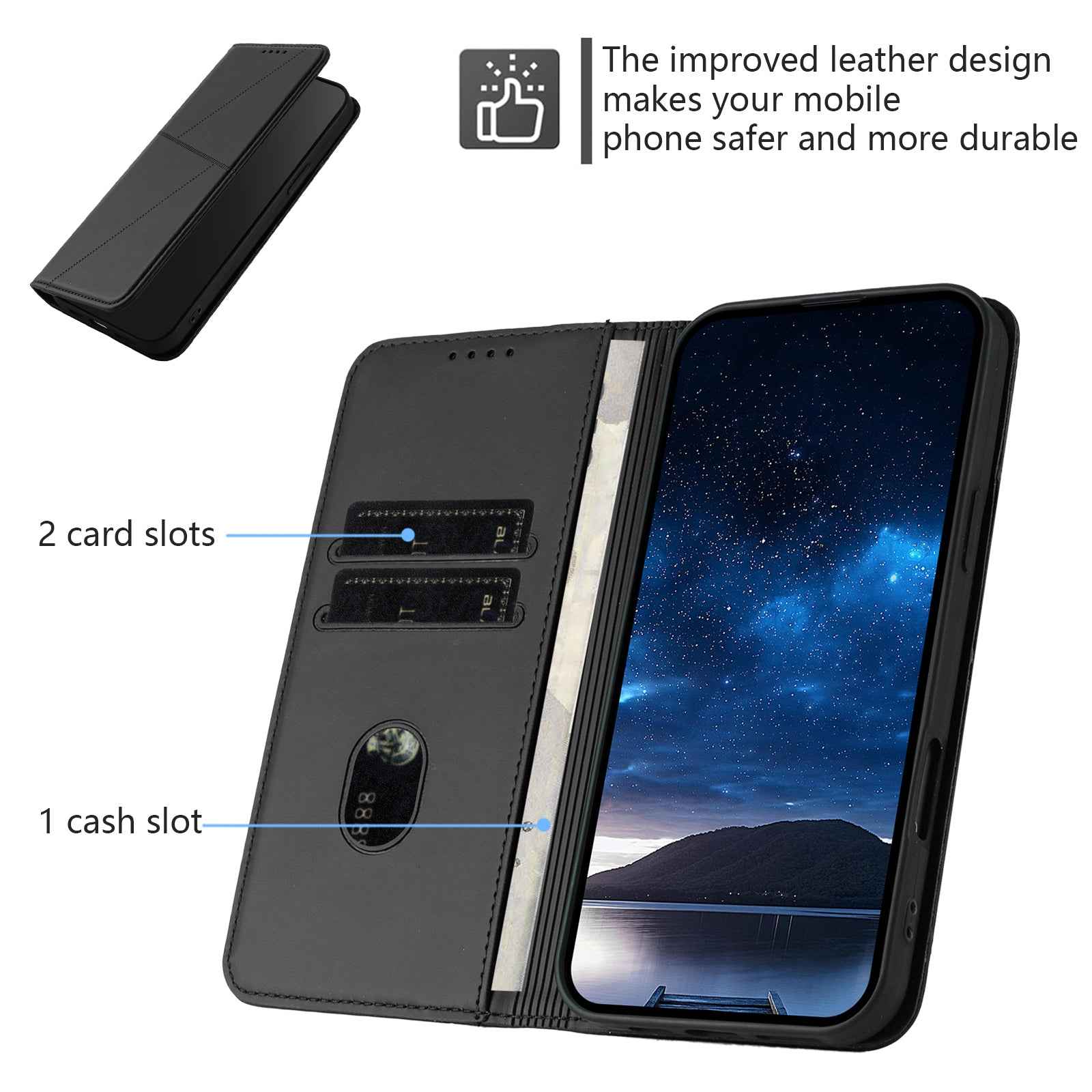 For Xiaomi 17 Pro Wallet Case Magnetic Closure Leather Flip Phone Cover with Stand - Black
