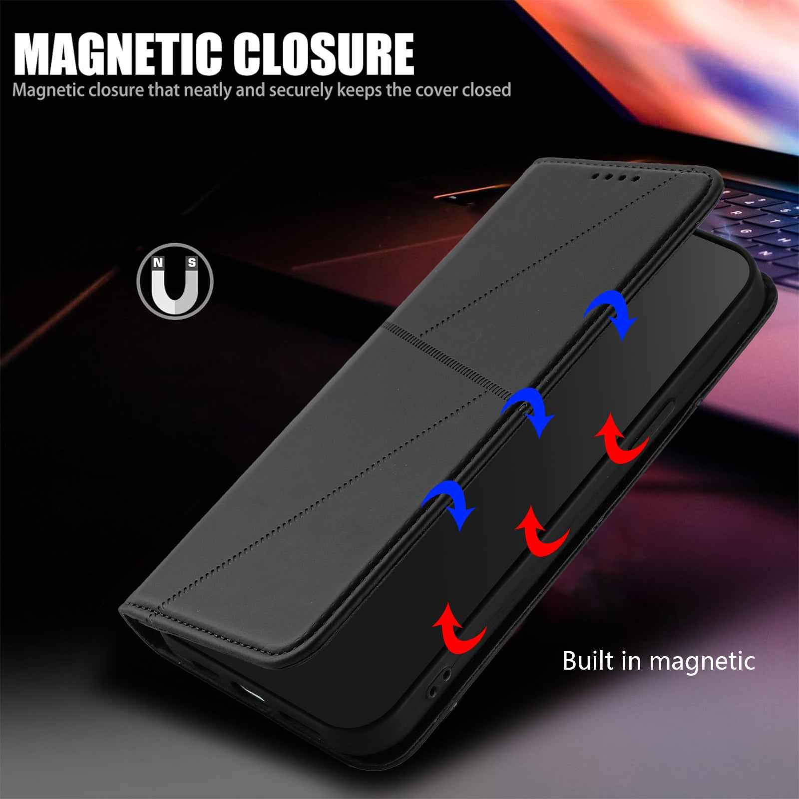 For Xiaomi 17 Pro Wallet Case Magnetic Closure Leather Flip Phone Cover with Stand - Black