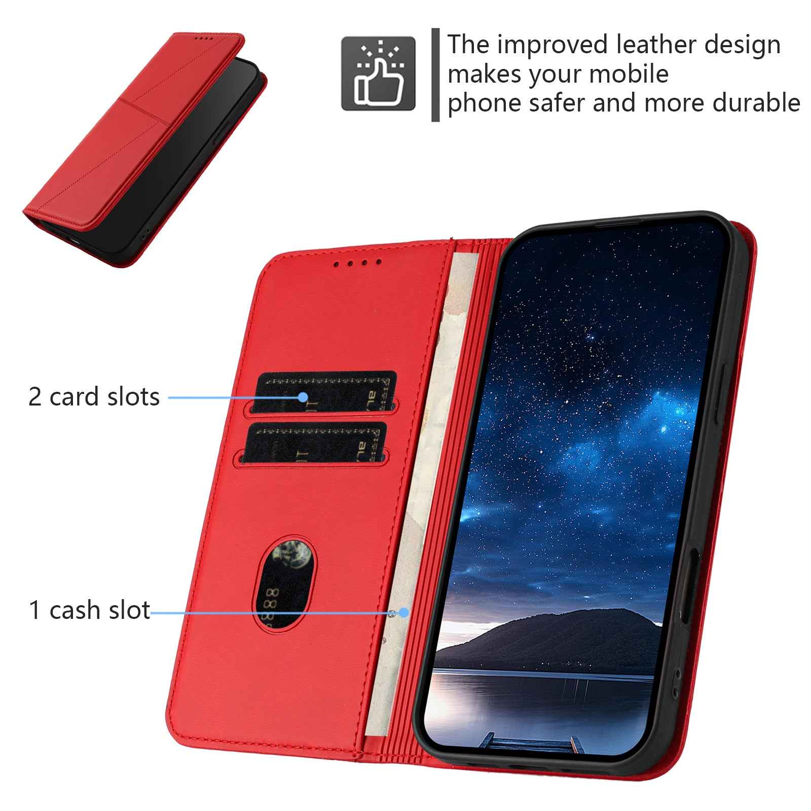 For Xiaomi 17 Pro Wallet Case Magnetic Closure Leather Flip Phone Cover with Stand - Red