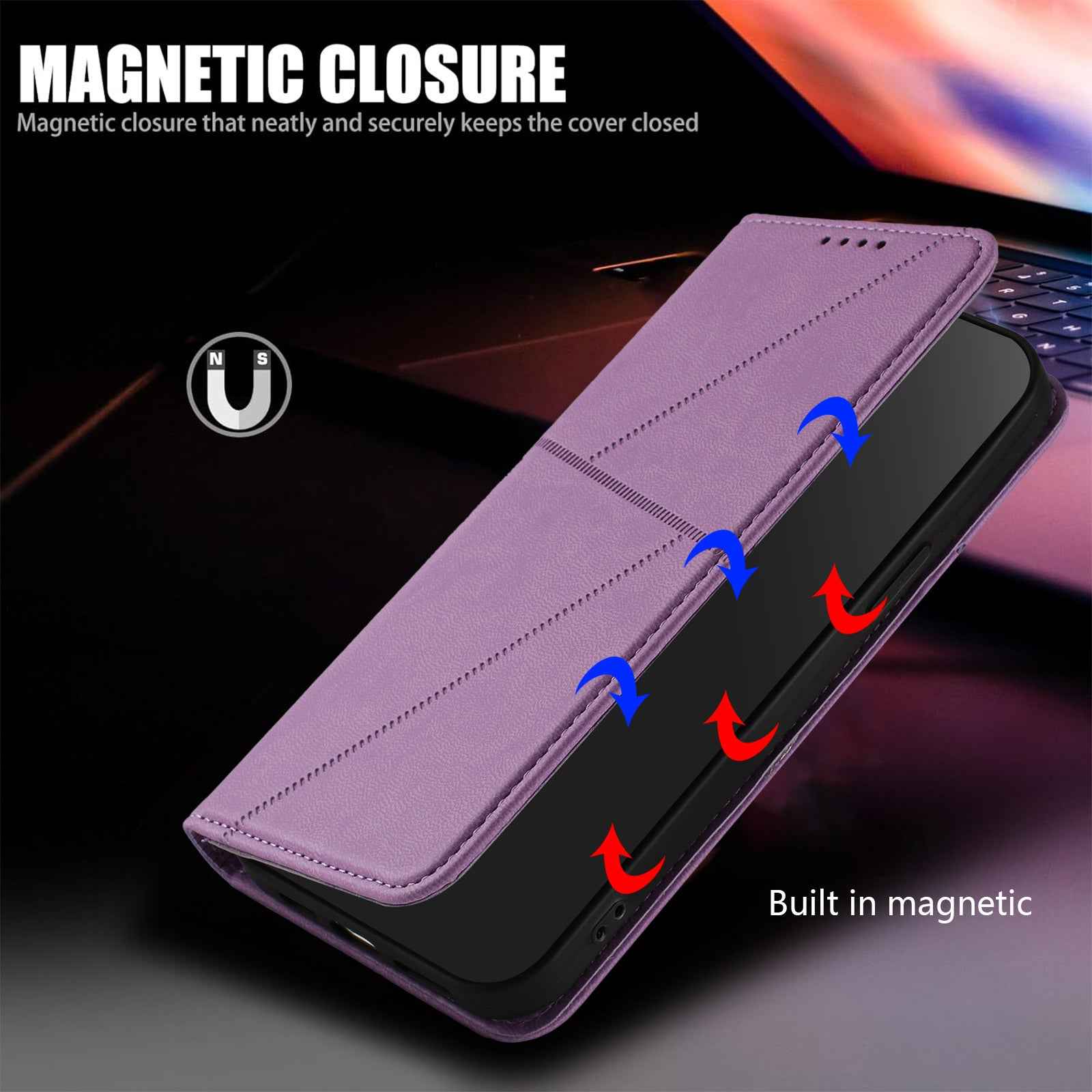 For Xiaomi 17 Pro Wallet Case Magnetic Closure Leather Flip Phone Cover with Stand - Purple