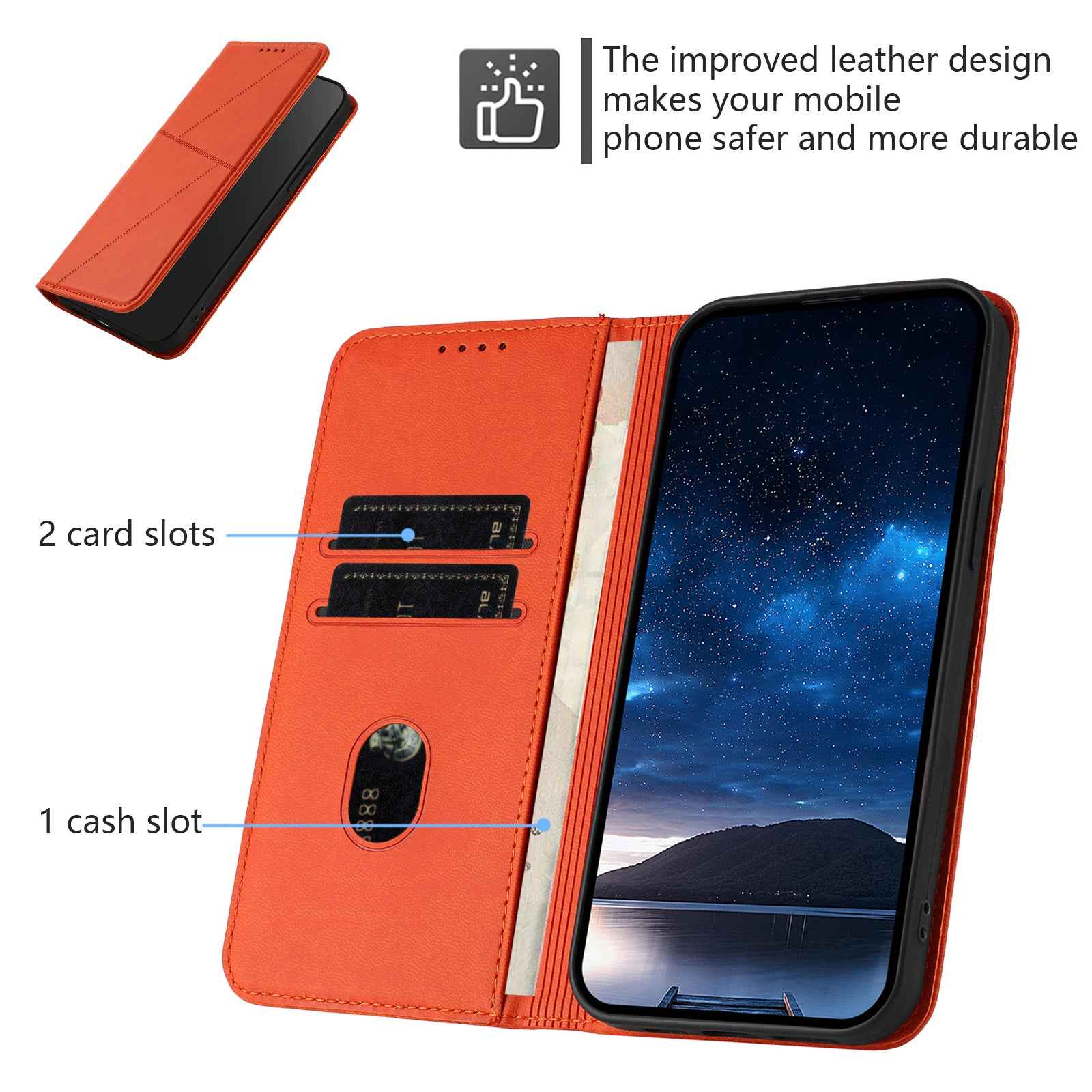 For Xiaomi 17 Pro Wallet Case Magnetic Closure Leather Flip Phone Cover with Stand - Orange