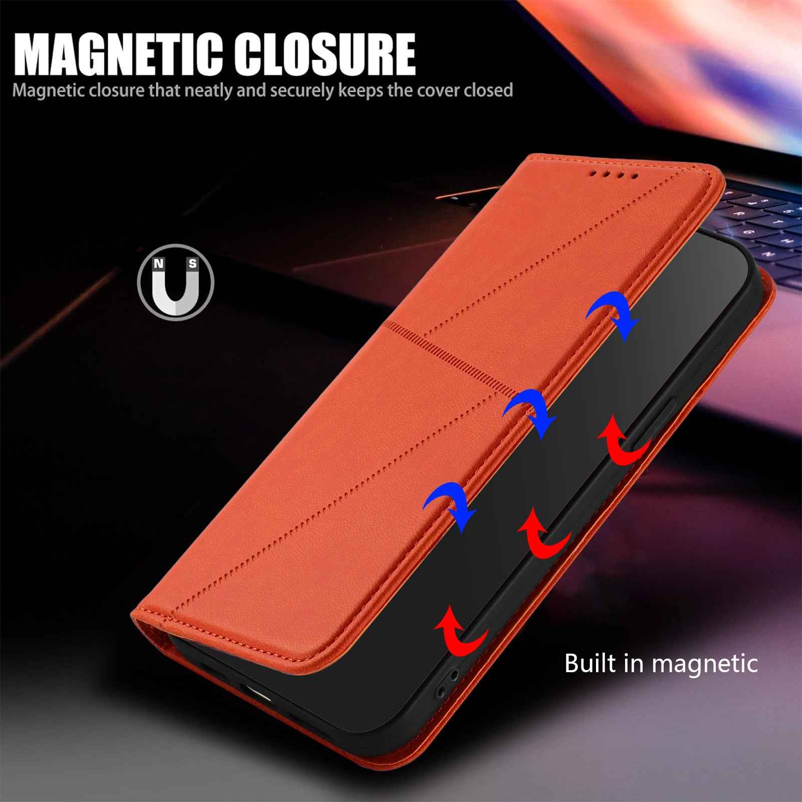 For Xiaomi 17 Pro Wallet Case Magnetic Closure Leather Flip Phone Cover with Stand - Orange