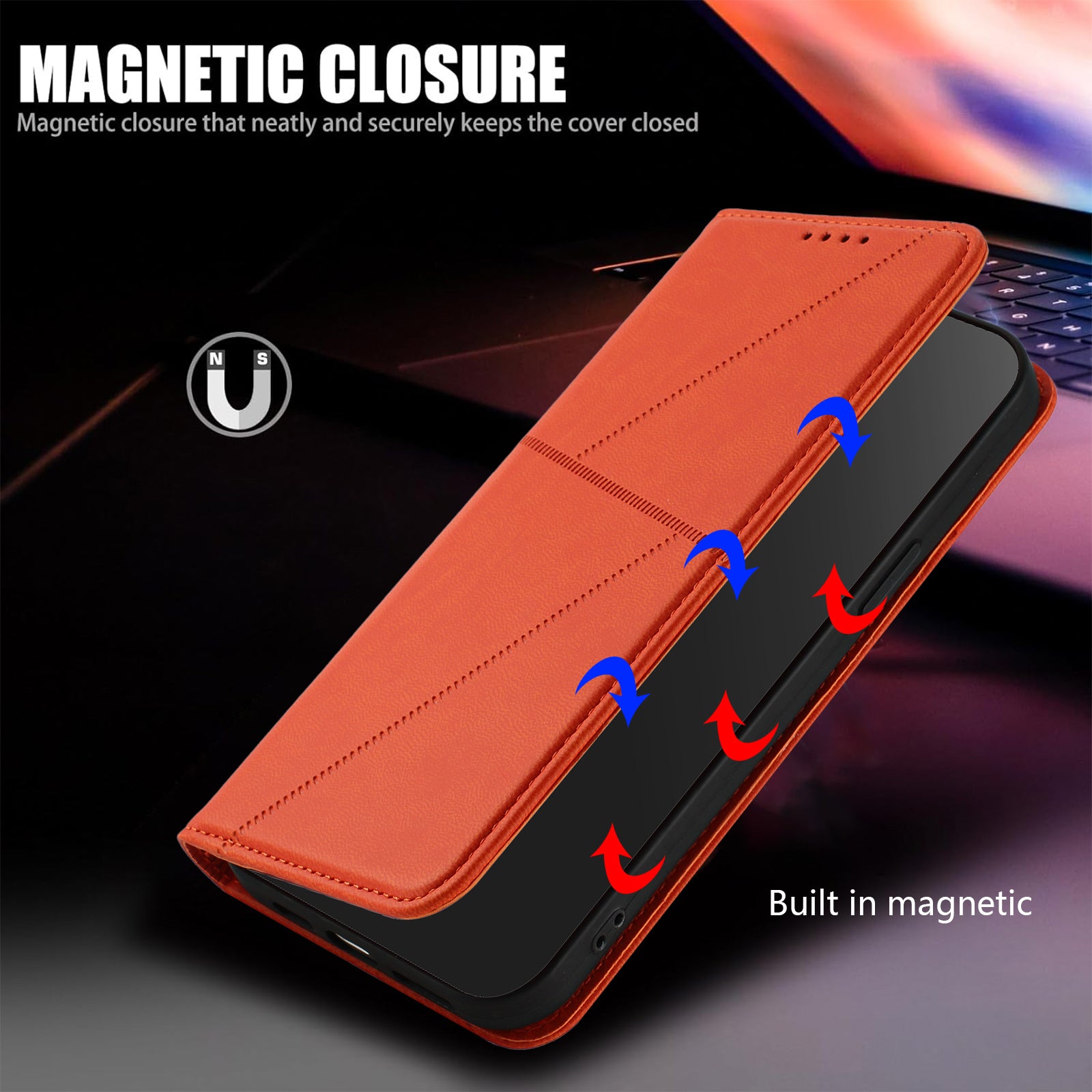 For Xiaomi 17 Pro Max Wallet Case Magnetic Closure Leather Flip Phone Cover with Stand - Orange