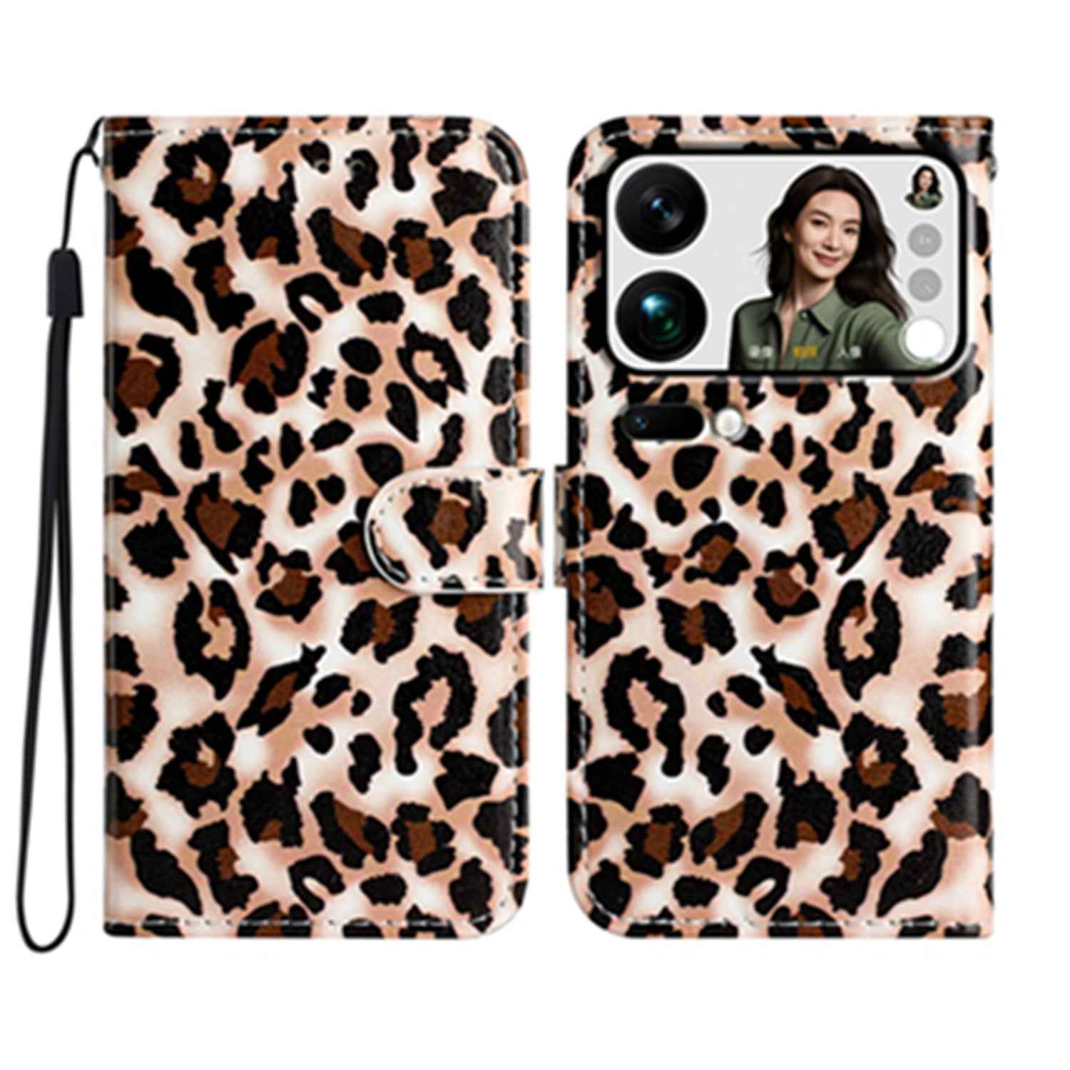 For Xiaomi 17 Pro Wallet Case  Printed Pattern PU Leather Stand Phone Cover with Strap - Leopard Print